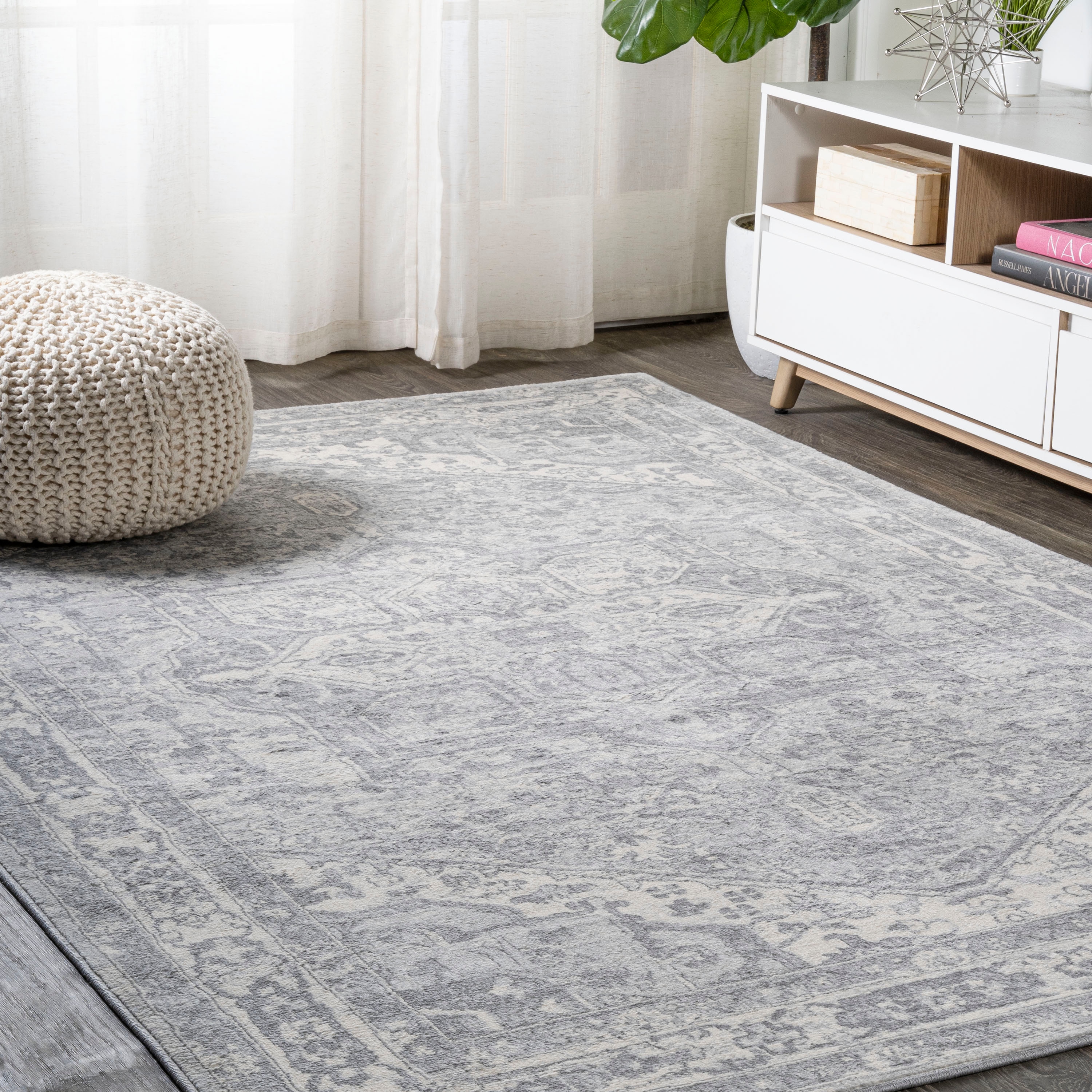 JONATHAN  Y MODERN PERSIAN Vintage Medallion 5 x 8 (ft) Loomed Polypropylene Light Gray/Ivory Rectangular Indoor Medallion Persian Area rug
