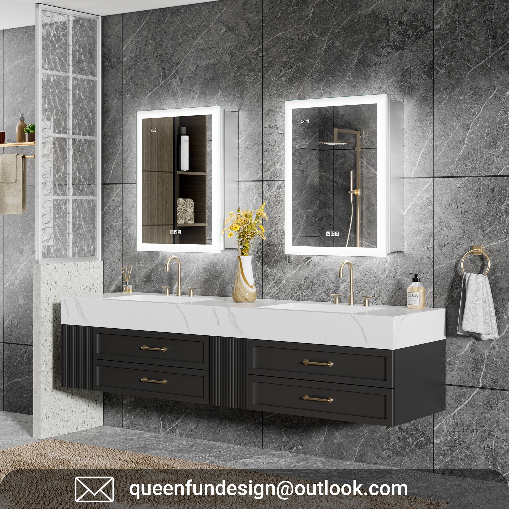 QueenFun MCDL2026 Terri 20-in x 26-in Lighted LED Fog Free Surface/Recessed Mount Silver Mirrored Rectangle Soft Close Medicine Cabinet