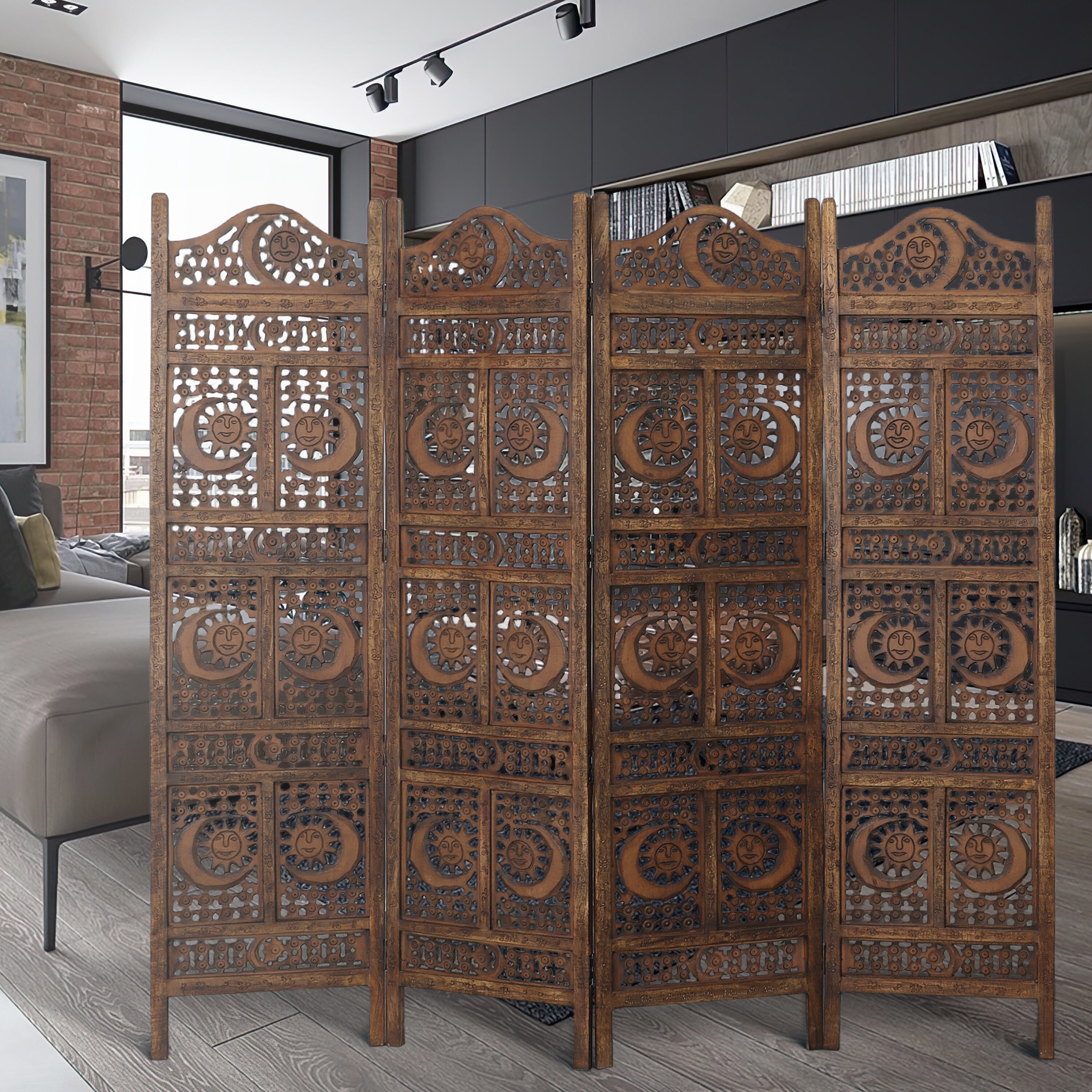 Benzara 4-Panel Brown Wood Folding Traditional Style Room Divider ...