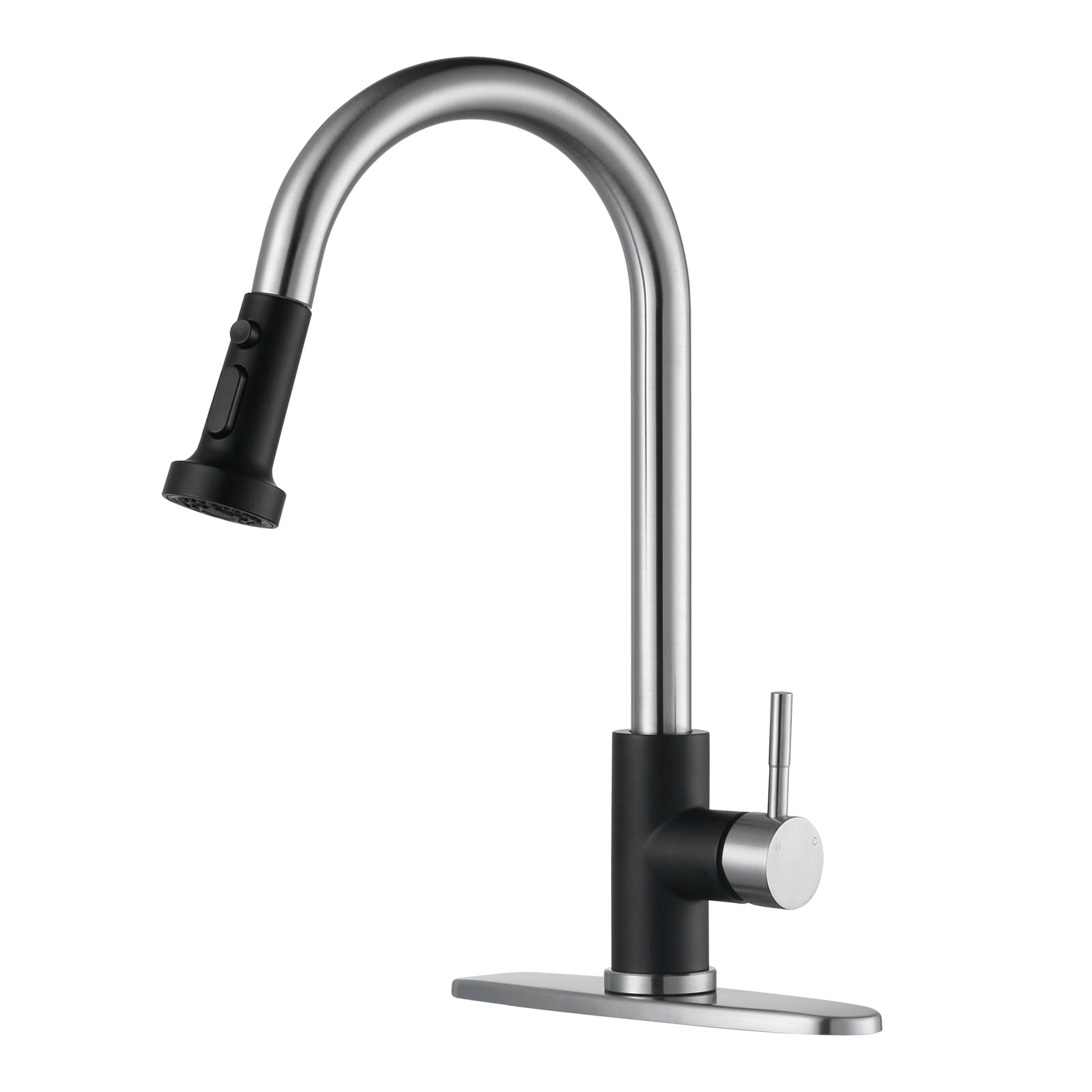 WOWOW VG2312601NB-LW brushed nickel and black Single Handle Deck-mount Pull-down Kitchen Faucet with Sprayer ( Deck Plate Included )