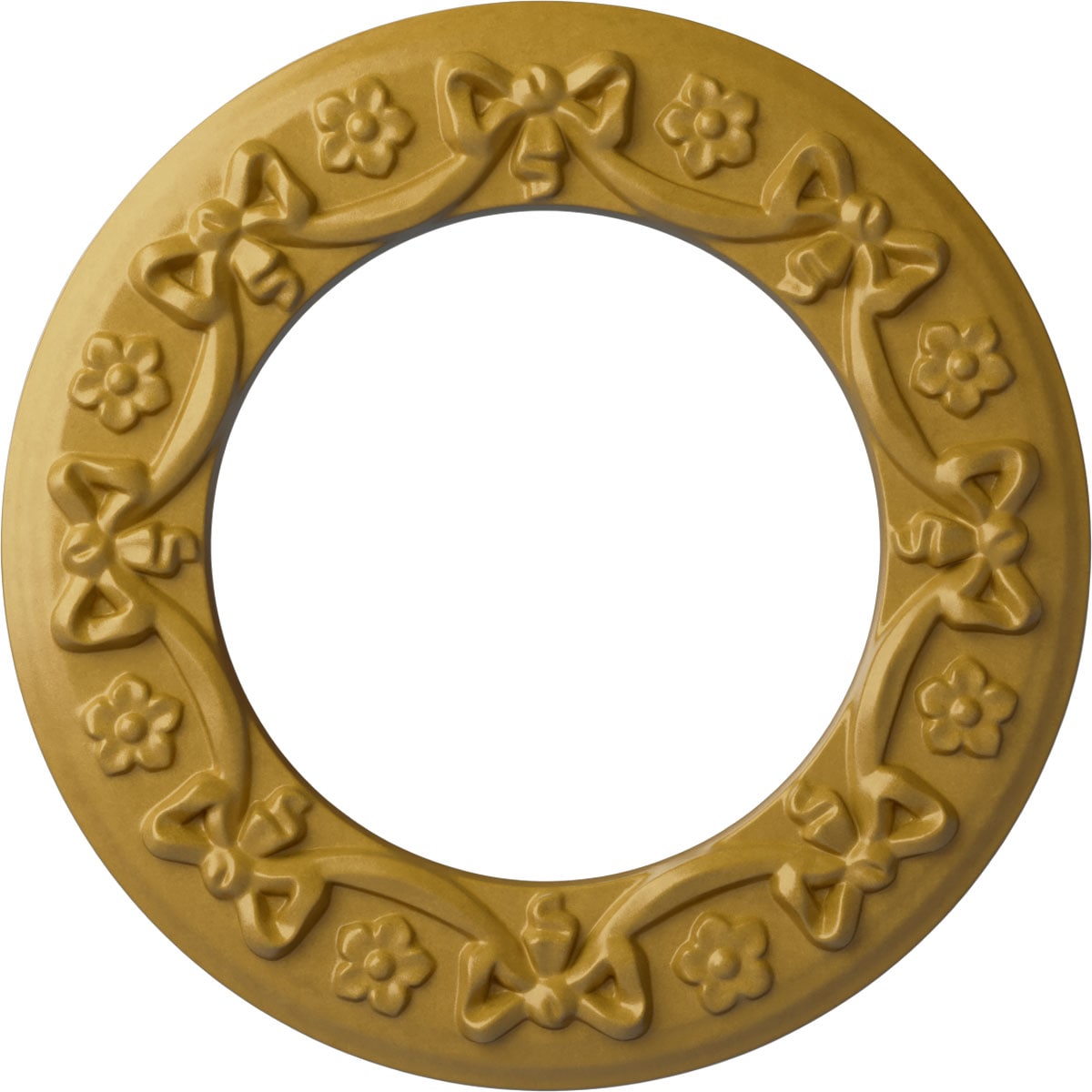 Ekena Millwork CM12RIIGS Ribbon with Bow 12.25-in W x 12.25-in L Painted Iridescent Gold Polyurethane Whole Ceiling Medallion