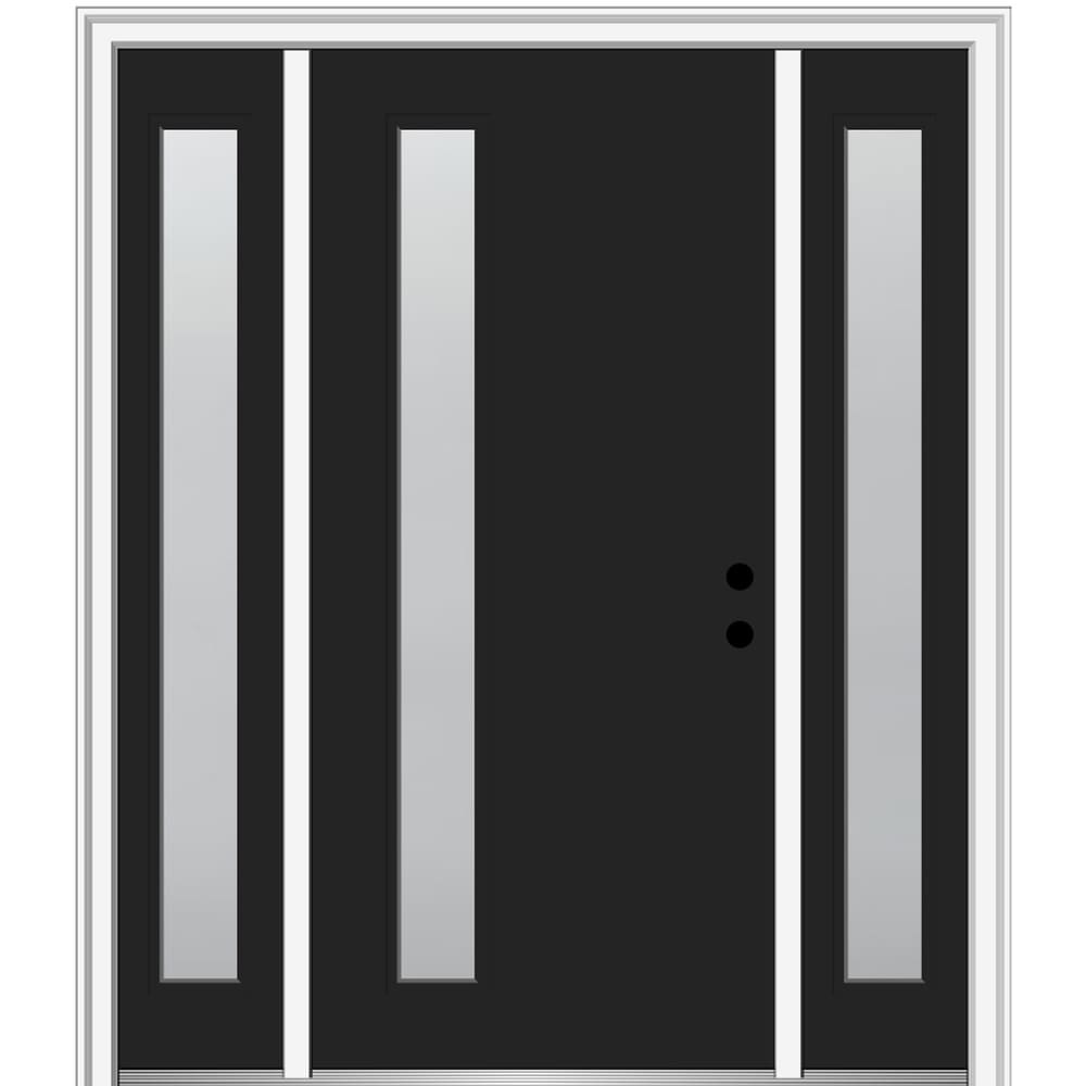 MMI DOOR ZZ347298L 60-in x 80-in x 4-9/16-in Fiberglass Pulse lite Left-hand inswing Black Painted Prehung Front Door with Sidelights with Brickmould Insulating core