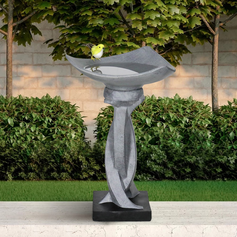 Watnature SJ30033-LWS-DXC 22.8-Inches H Modern Shaped Concrete Complete birdbath