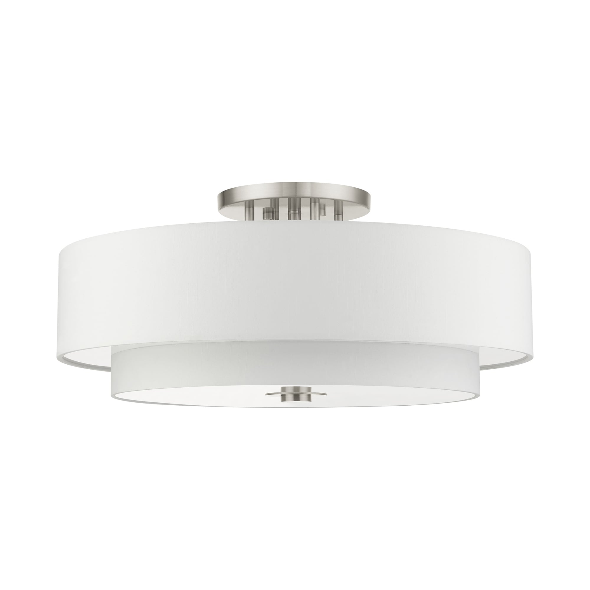 Modern Brushed Nickel 6-Light Drum Semi-Flush Mount with Glass Shade