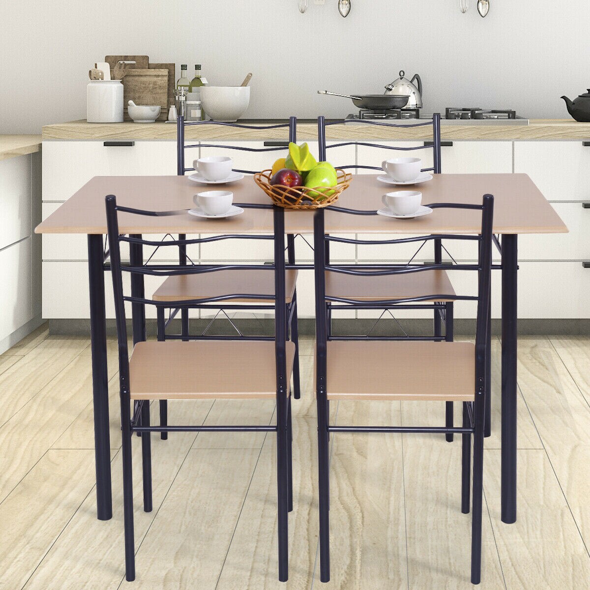 5-Piece Metal and Wood Indoor Modern Rectangular Dining Table Furnitur