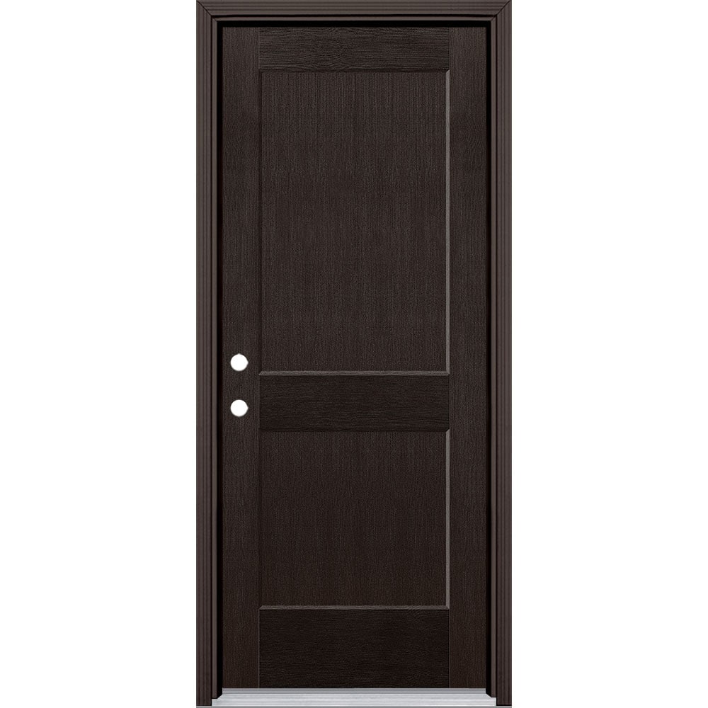 Masonite 5204067 Logan 32-in x 80-in x 4-9/16-in Fiberglass No glass Right-hand inswing Walnut Stained Prehung Front Door with Brickmould Insulating core