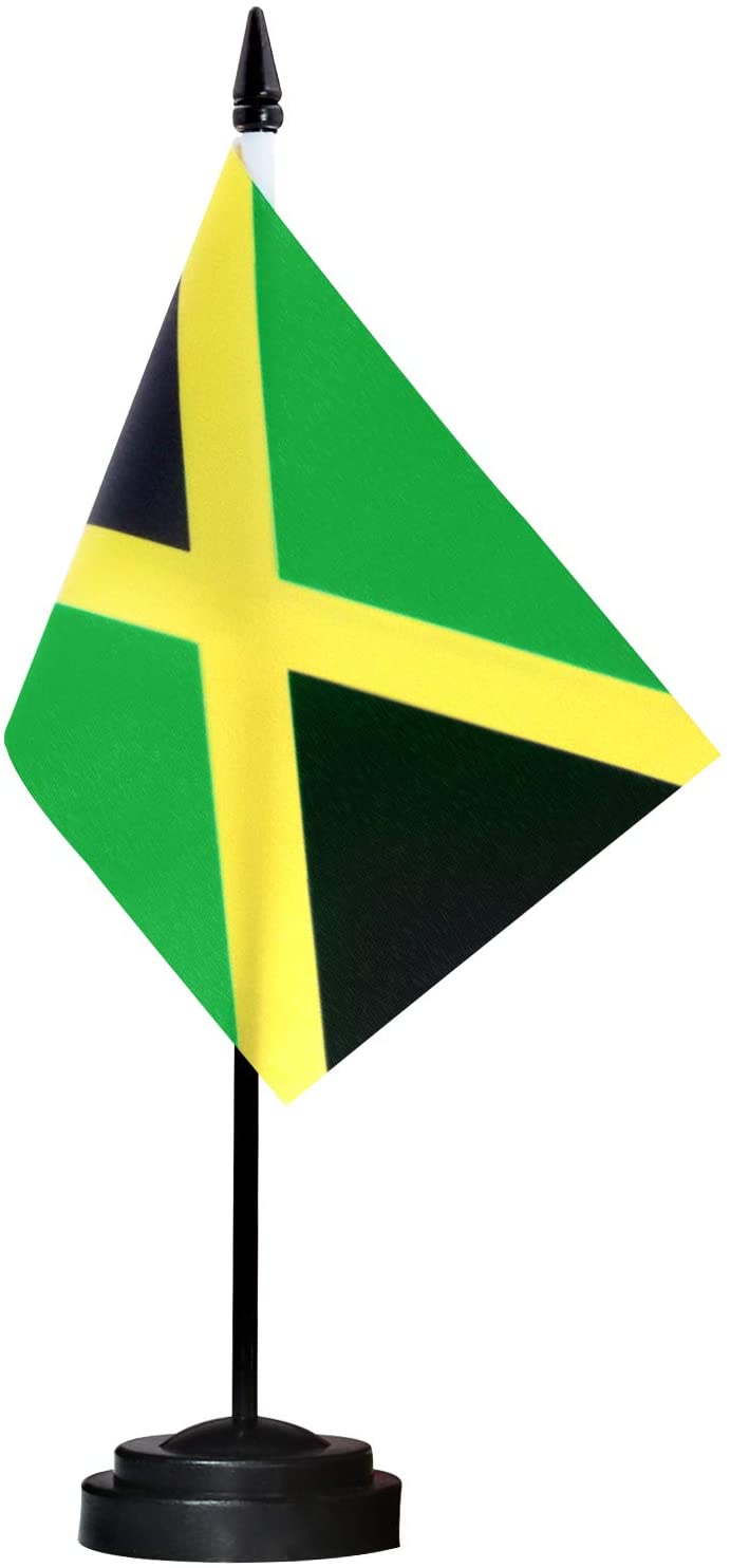 Jamaica Jamaican 2 Flag Desktop Table Display With Gold Base