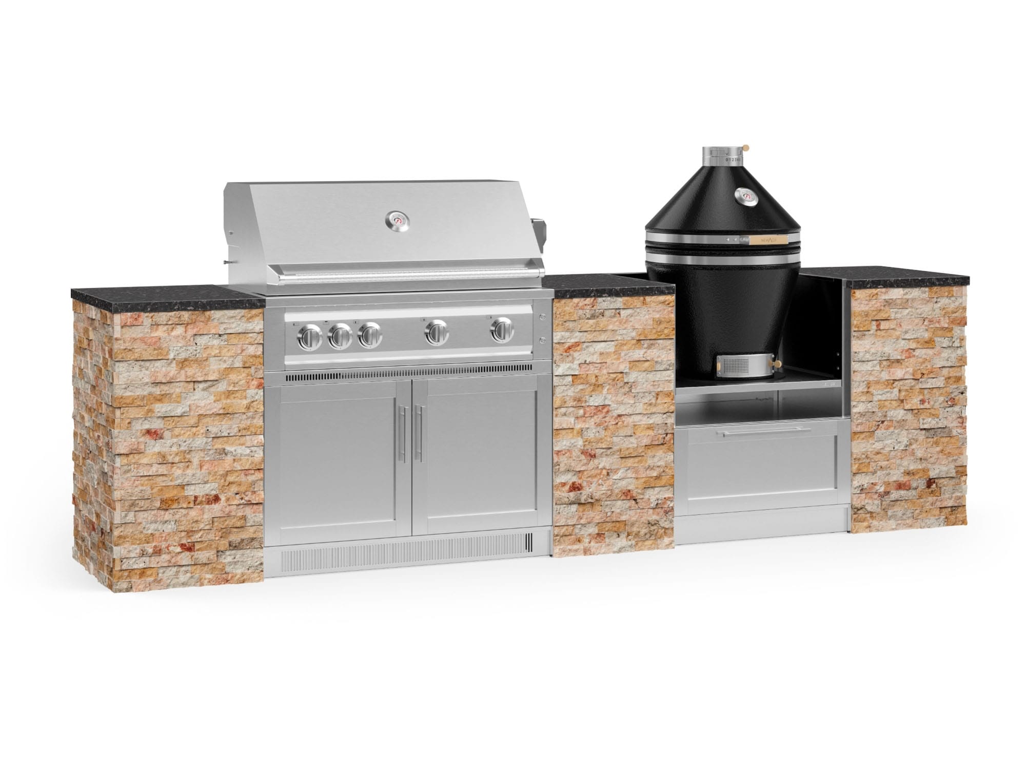 NewAge Products 68996 Signature Series Cabinets Platinum Grill 9 -Piece 125.16-in W x 25.5-in D x 57.5-in H Modular Outdoor Kitchen Set 5 Burners