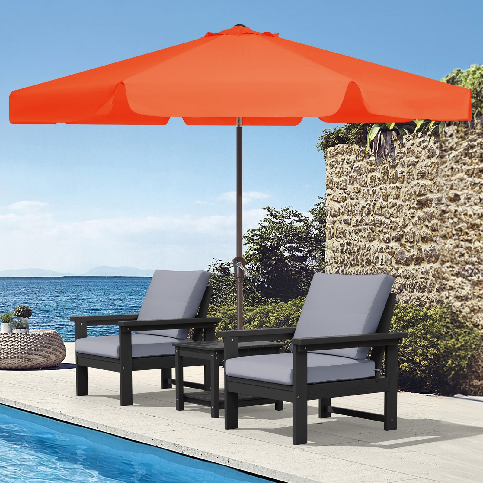 JEAREY CBZZS-9-OR 9-ft Steel Orange Push-button Tilt Market Patio Umbrella