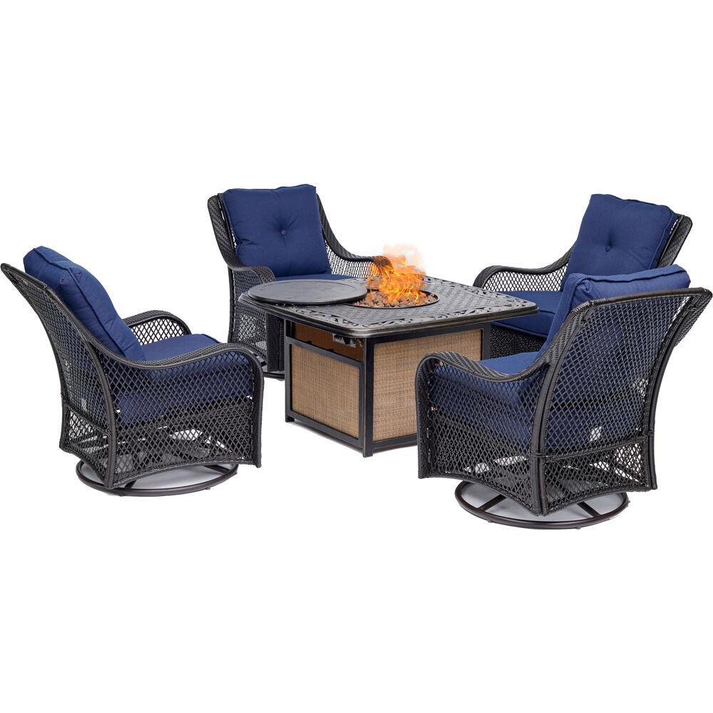 Hanover ORL5PCCFPSW4-NVY Orleans 5-Piece Patio Conversation Set with Blue Cushions