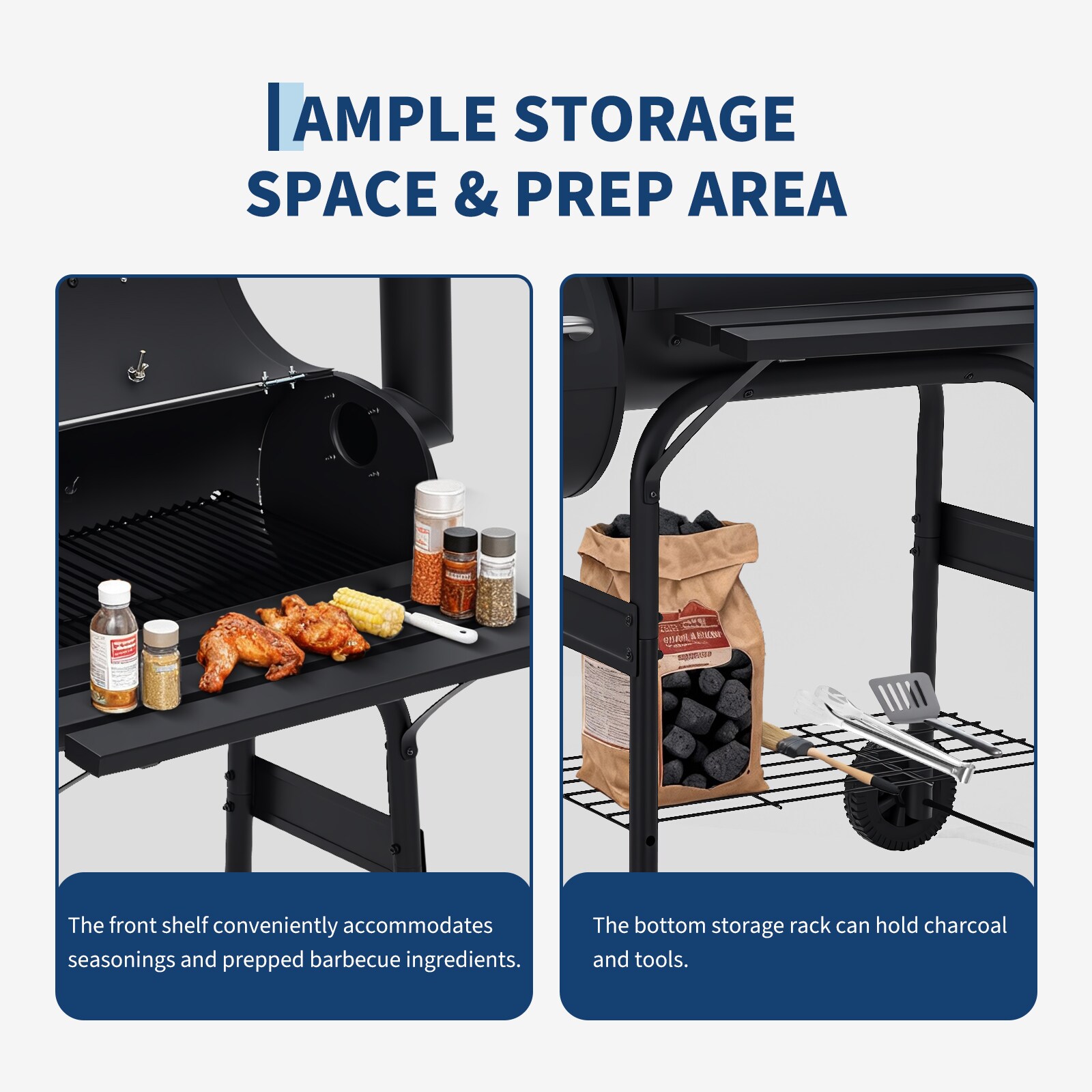 Garvee Black Portable Charcoal Grill with Offset Smoker Chimney