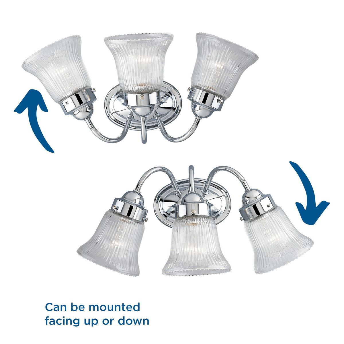 Polished Chrome Fluted Glass 3-Light Bath Vanity Fixture