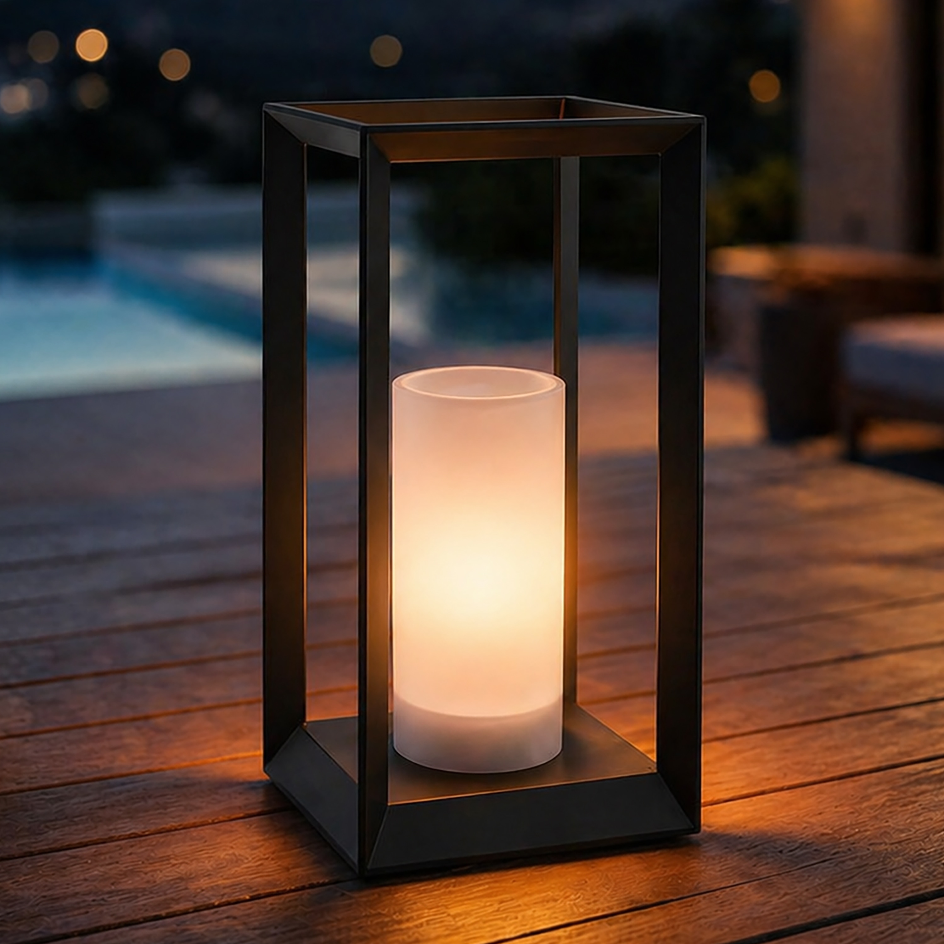 AloaDecor Lighting 7.1-in x 13.8-in Matte Black Metal Solar Outdoor Decorative Lantern