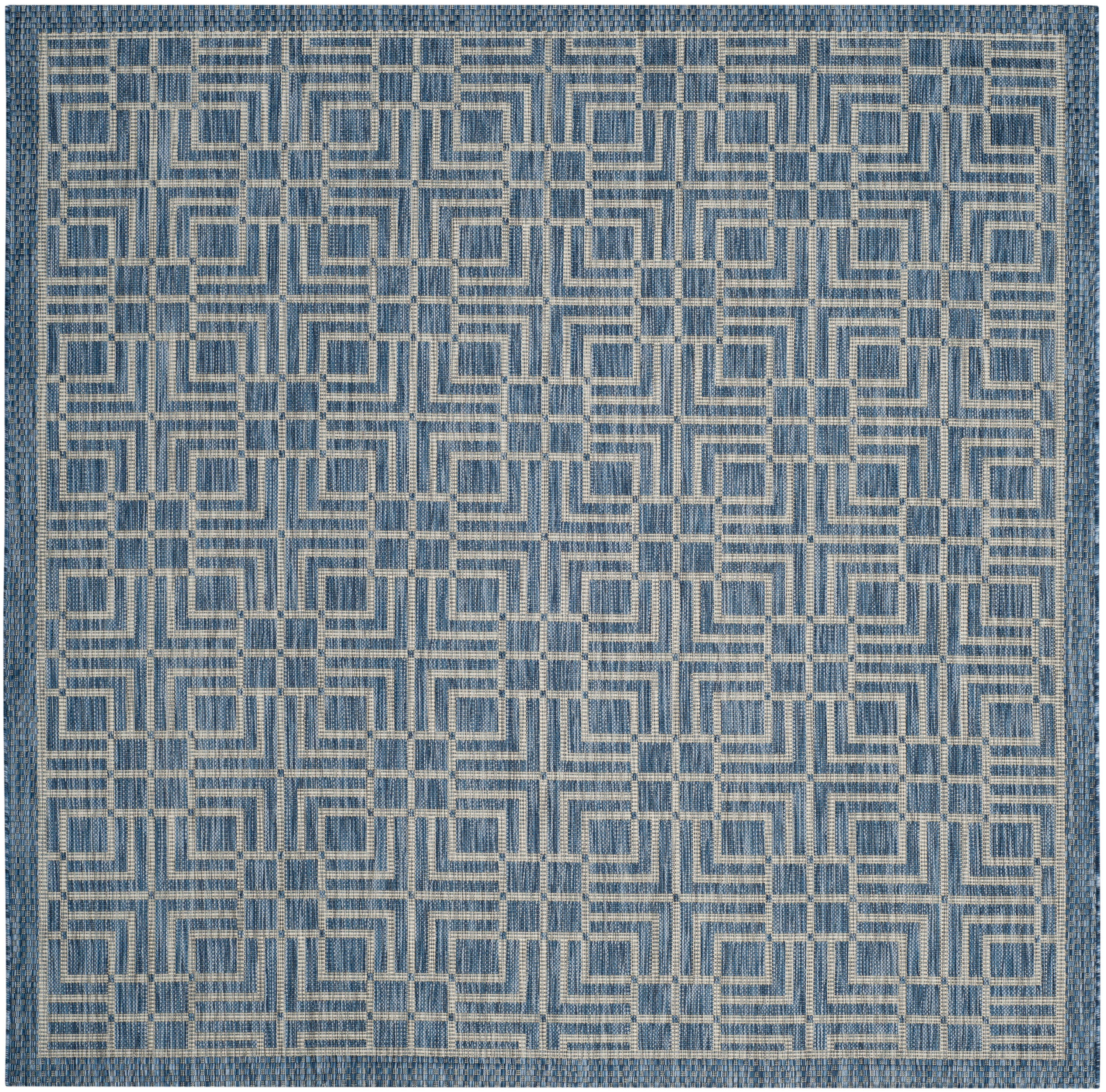 Gray and Blue Geometric Synthetic Square Area Rug