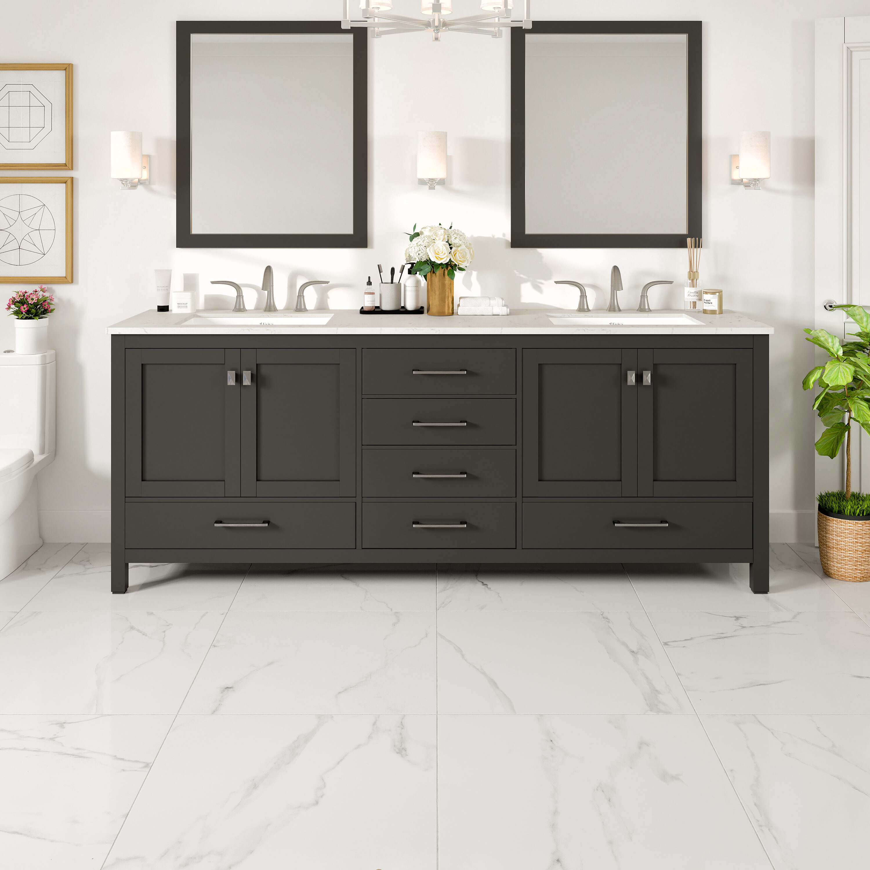 Eviva EVVN412-84ES Aberdeen 84-in Espresso Undermount Double sink Bathroom Vanity with White Quartz Top