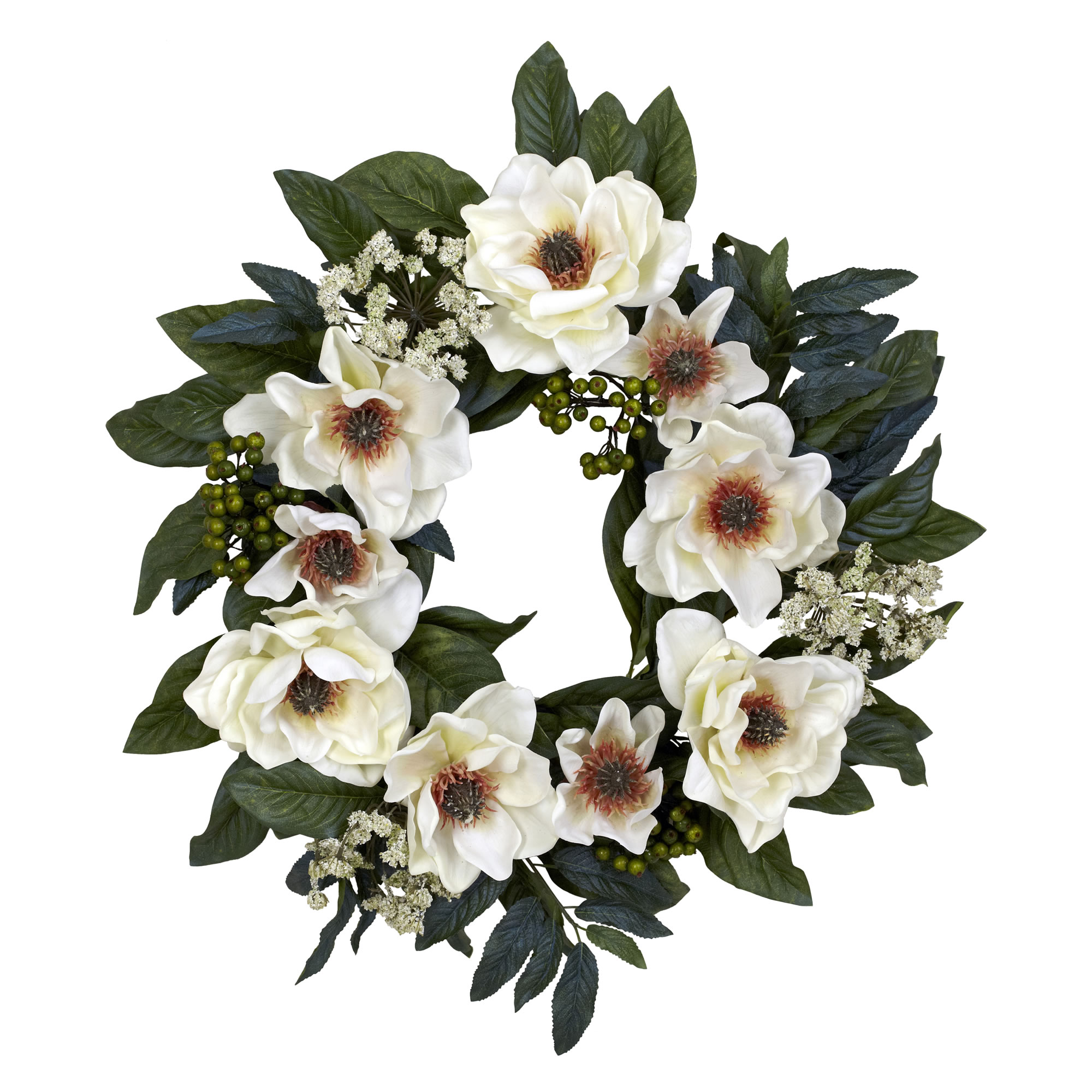 Nearly Natural 20-in Green Indoor Silk Artificial Wreath in the