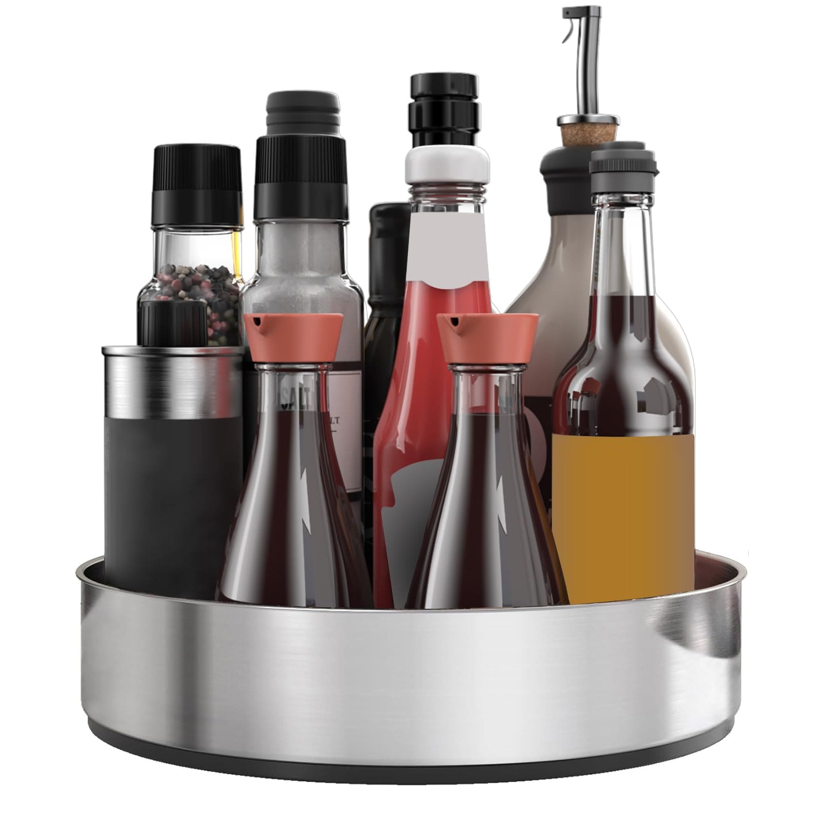 UUDULY  Lazy Susan Turntable Spice Rack Organizer for Kitchen Cabinet Storage Tray for Fruit Snacks Salad Silver Seven and a Half Inch