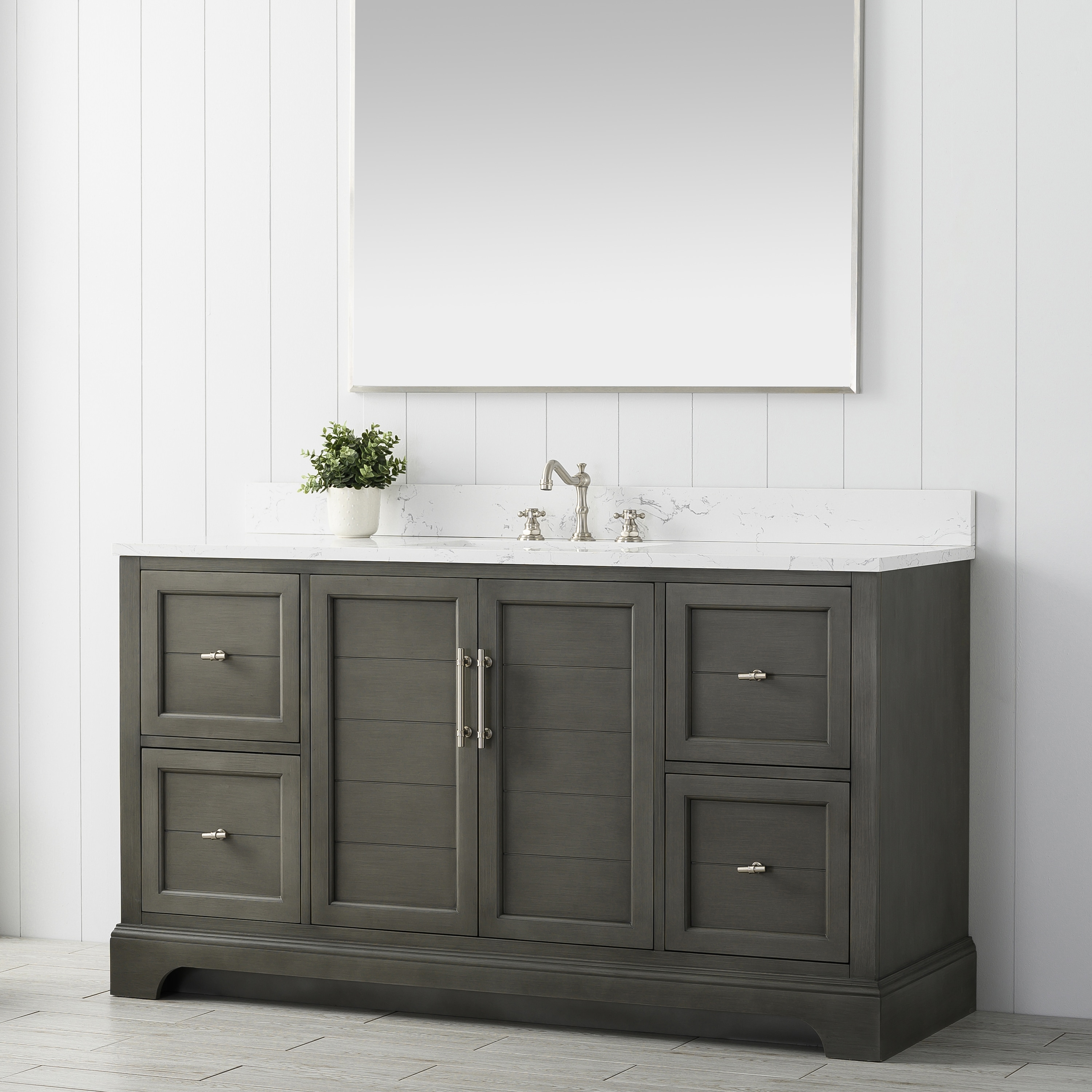 Silver Grey 60" Double Sink Bathroom Vanity with Quartz Top