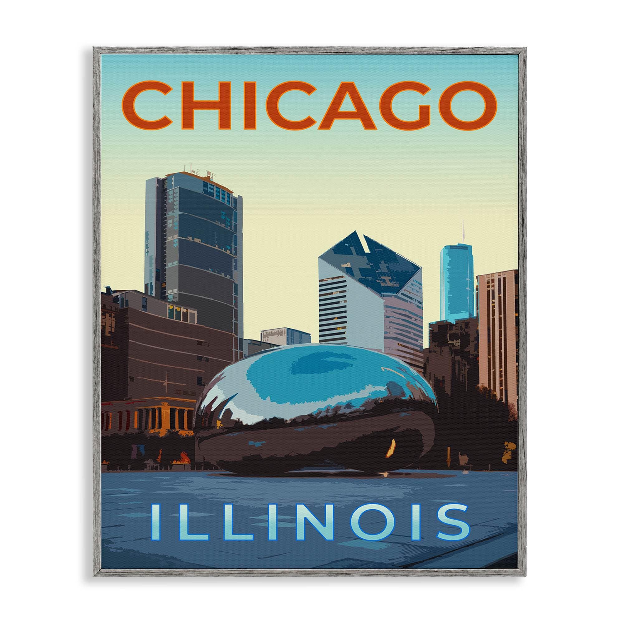 Stupell Industries BS-384-GFF-11X14 Chicago Bean Landmark Gray Framed Giclee Art By Victoria Barnes 11 x 14