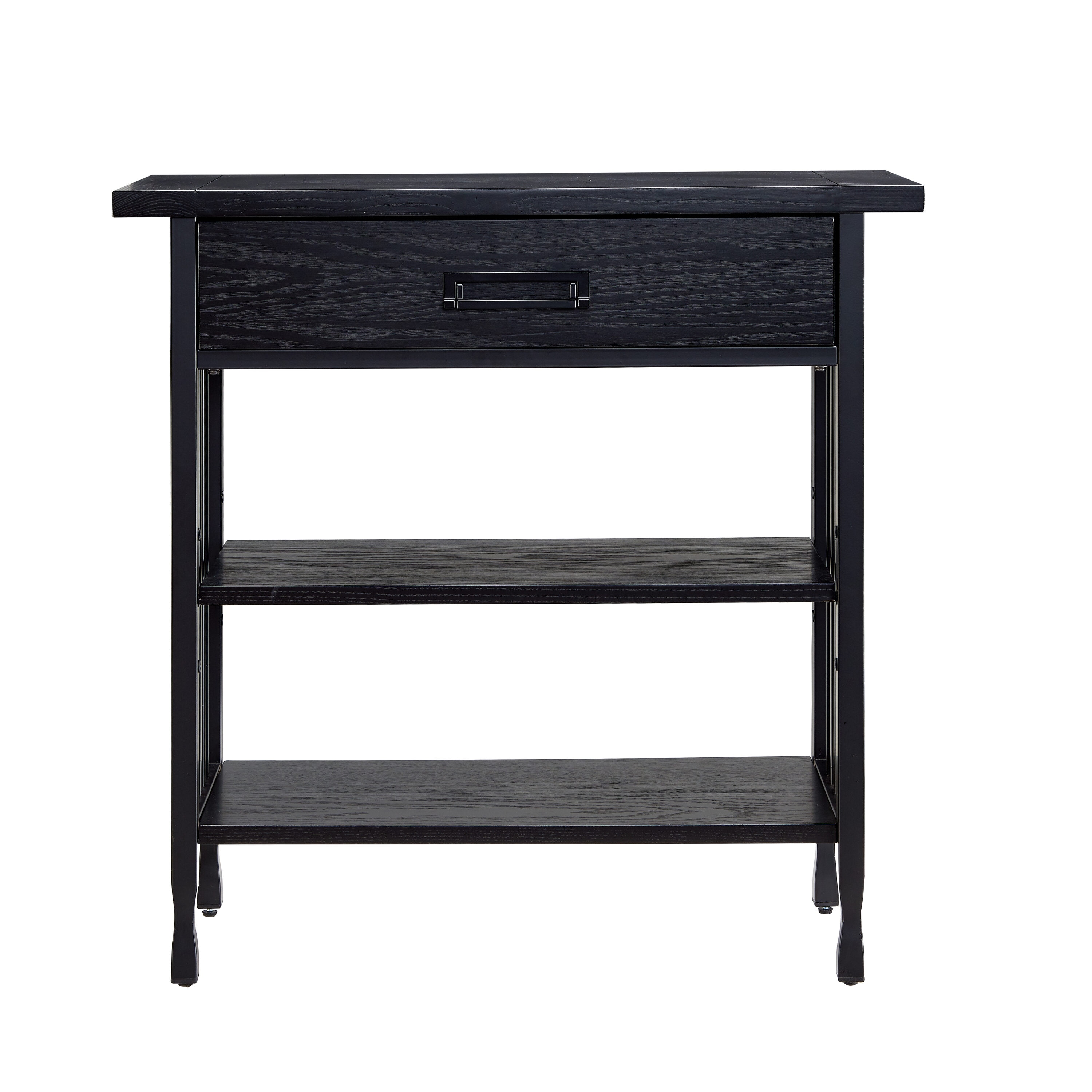 Adjustable Black Wash Wood and Steel 30" Foyer Bookcase