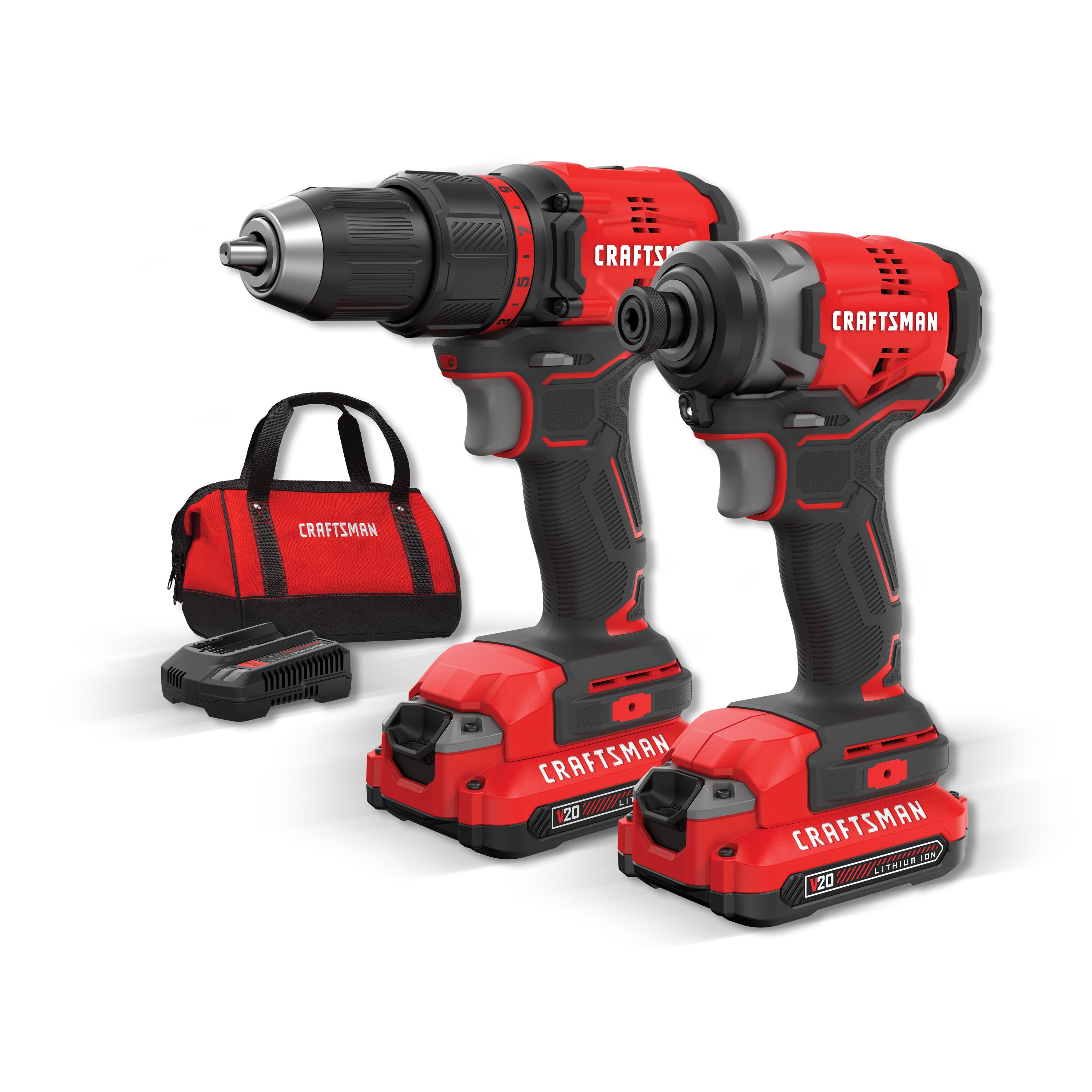 CRAFTSMAN CMCK210C2 V20 20-volt Max 2-Tool Brushless Power Tool Combo Kit with Soft Case (2-Batteries and Charger Included)