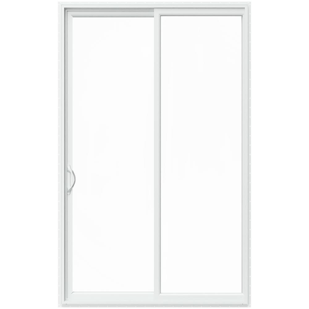 JELD-WEN V-2500 96-in x 80-in x 4-9/16-in Jamb Low-E Clear glass , White Vinyl Left-hand Sliding Double Patio Door Screen Included