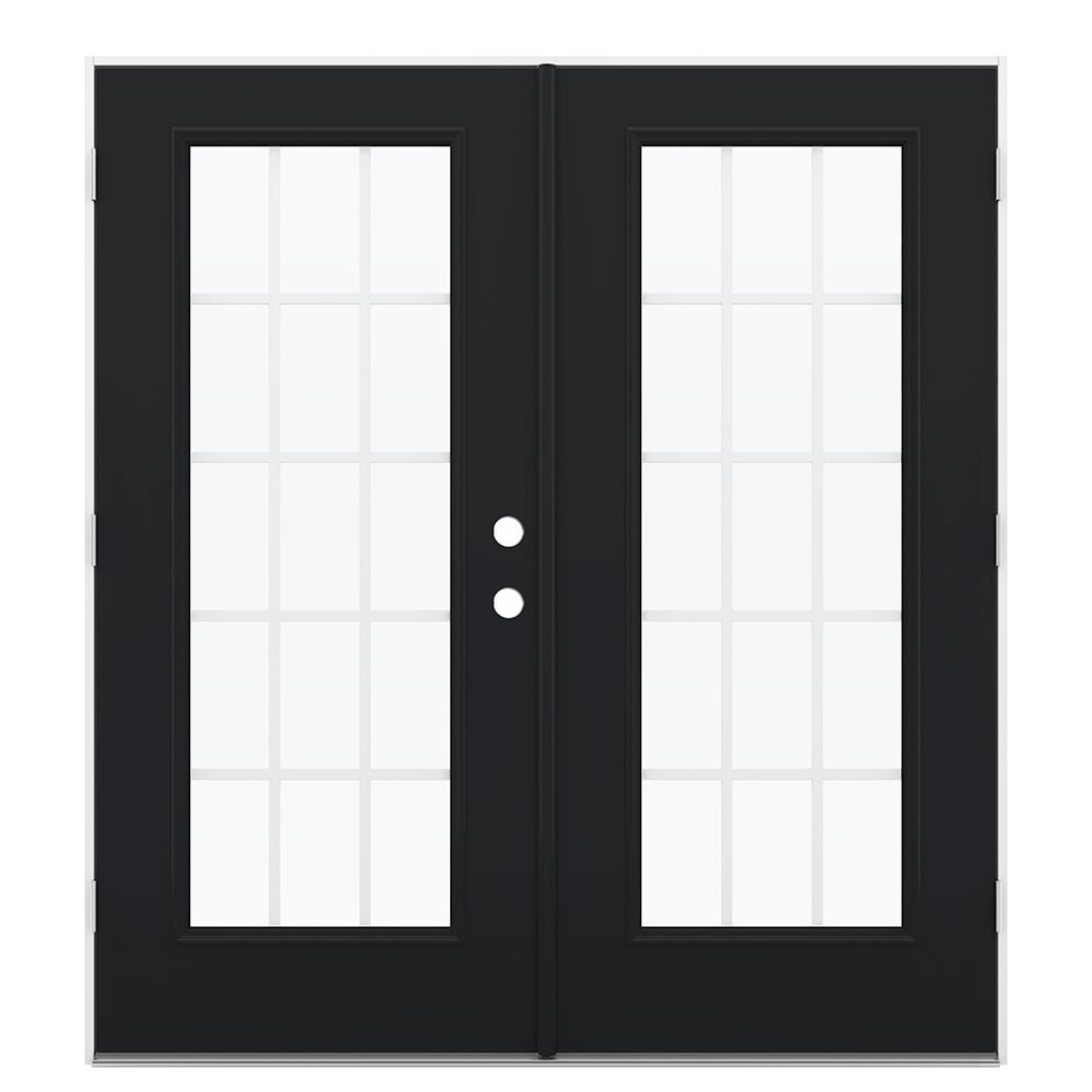 JELD-WEN LOWOLJW206000208 72-in x 80-in x 4-9/16-in Jamb Low-e Grilles Between The Glass Eclipse Steel French Right-Hand Outswing Double Patio Door