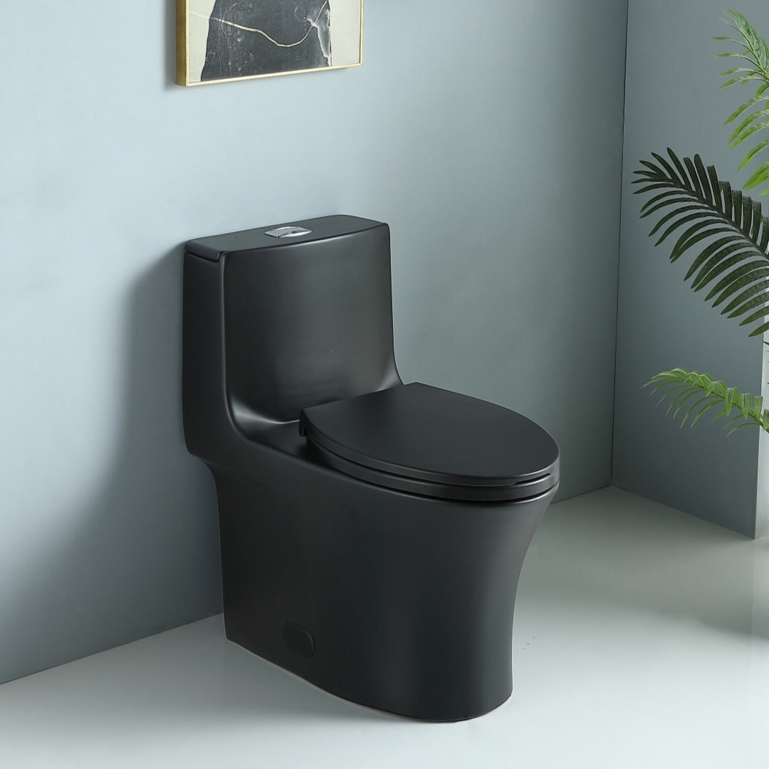 Vynxaria - Matte Black 1-piece Toilet 1.1/1.6 GPF Dual Flush Soft Close Comfort Height