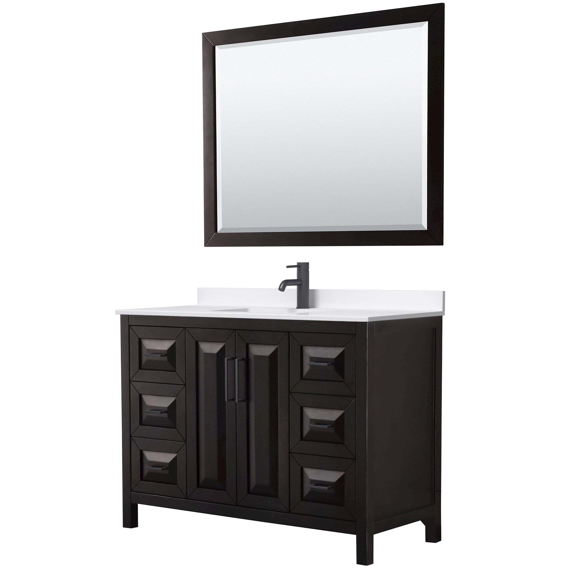 Wyndham Collection WCV252548SEBWQUNSM46 Daria 48-in Dark Espresso with Matte Black Trim Undermount Single Sink Bathroom Vanity with White Quartz Quartz Top (Mirror Included)