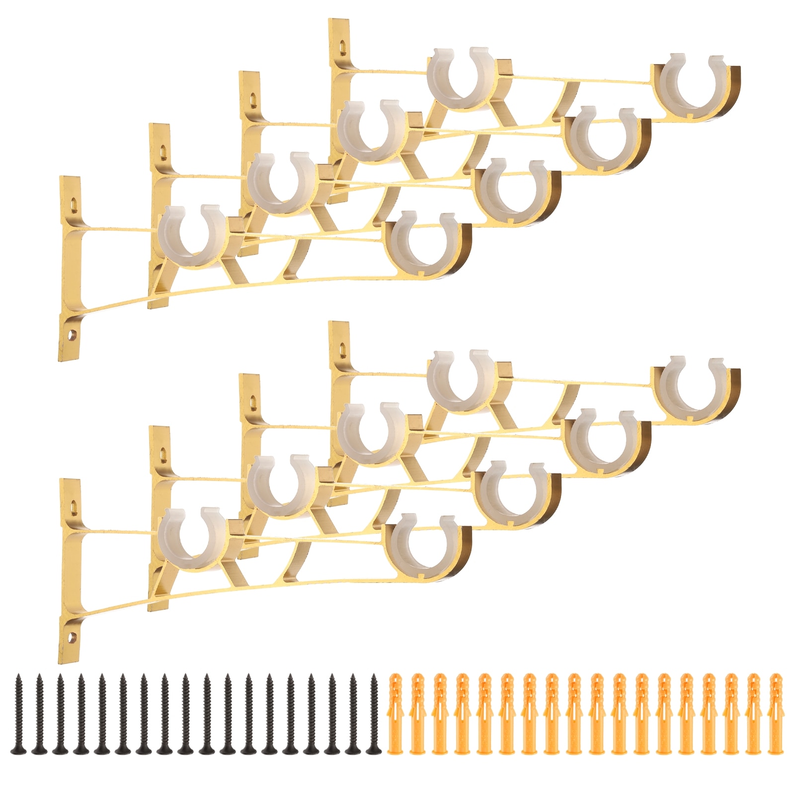 Unique Bargains S25093002UX0427 8pcs Curtain Rod Brackets 195mm Double Drapery Rod Holders for 1inch Pole Curtain Rods Hook Hangers Support Wall Mount with Screws Bright Gold