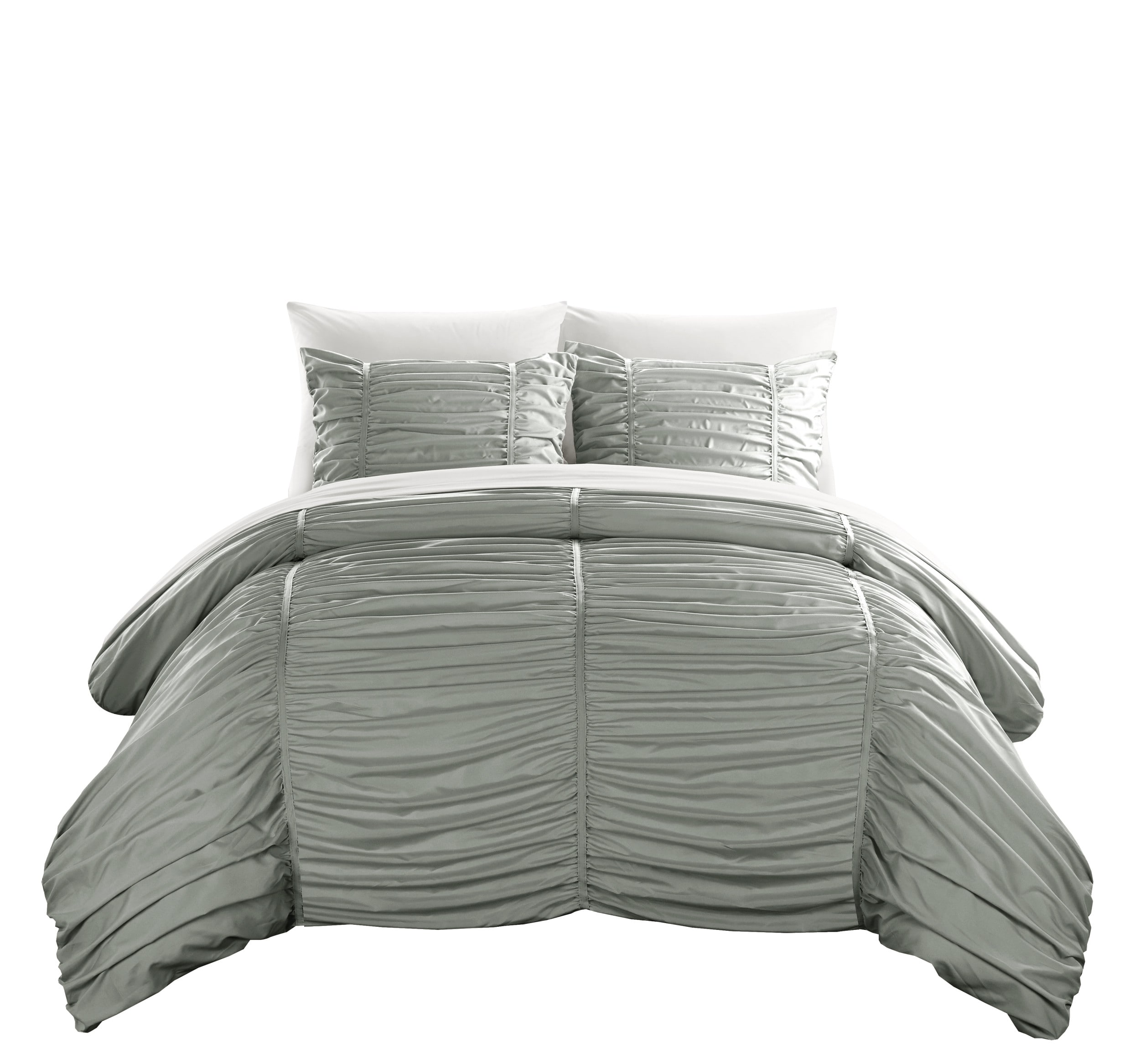 8-Piece Sophie Grey Striped Essential Comforter Set, Twin
