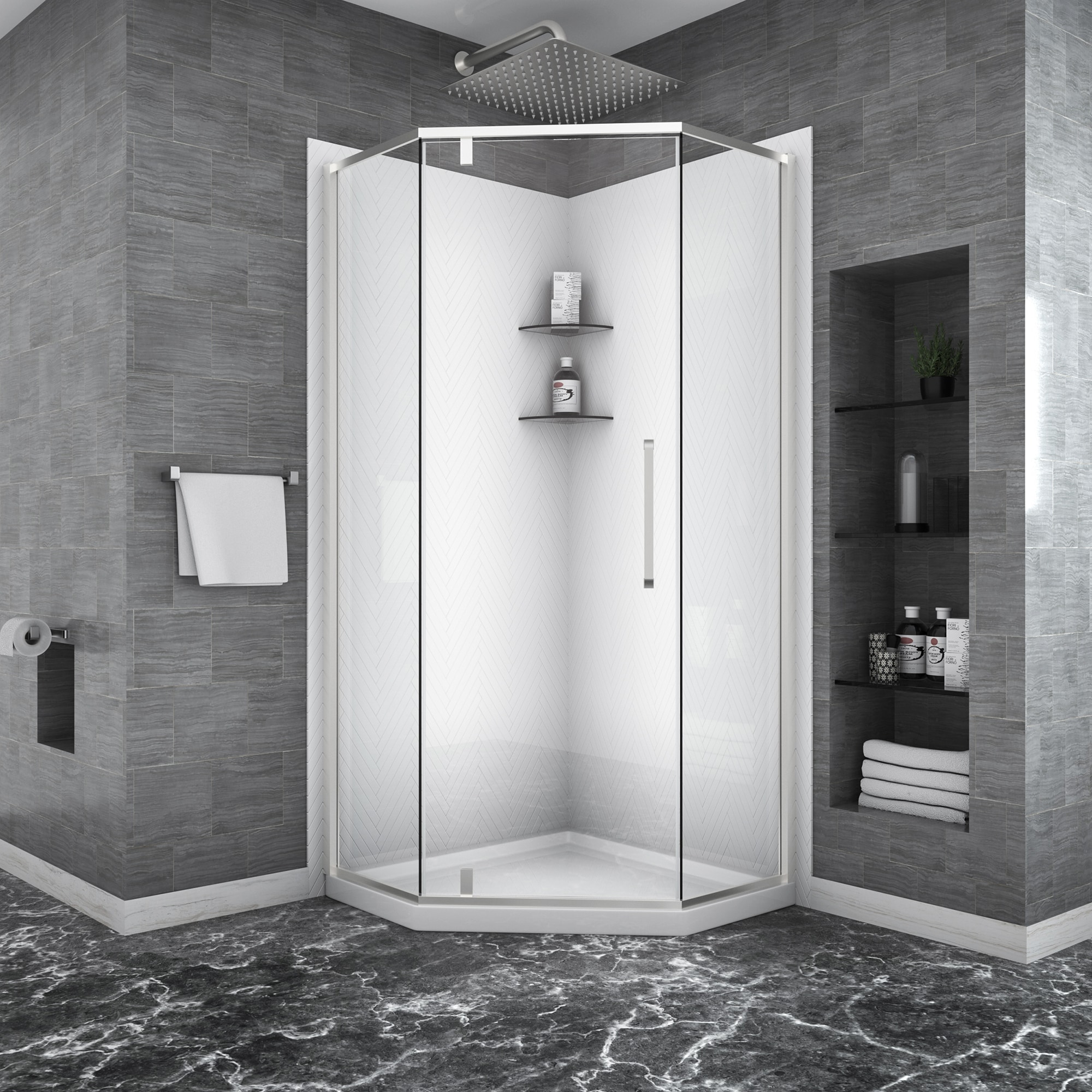 Lordear HWM-LD-3B31-1-34CH Bathroom Corner Shower Door Chrome 34-in x 72-in Semi-frameless Hinged Soft Close Shower Door