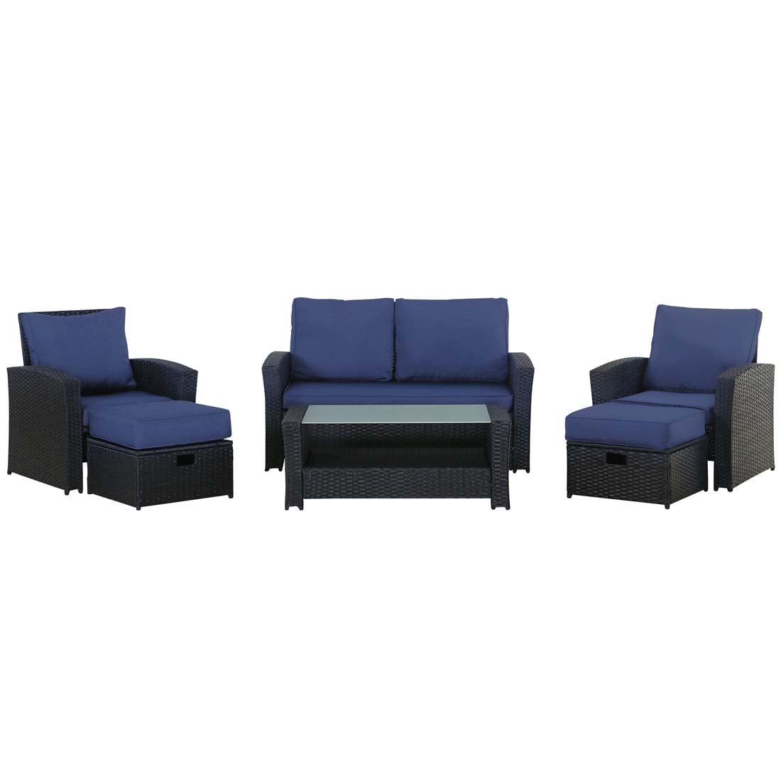 Damerin N7CS86 6 -Piece Wicker Patio Conversation Set with Blue Cushions