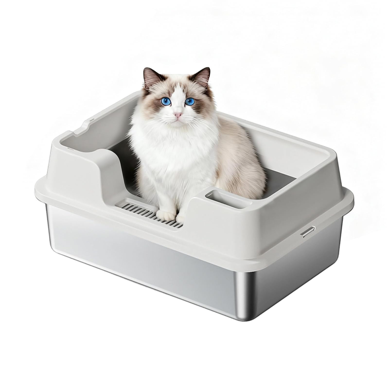 IdealHouse - Stainless Steel Litter Box XL Enclosed Cat Litter Boxes with Lid for Big Cats and Mu...