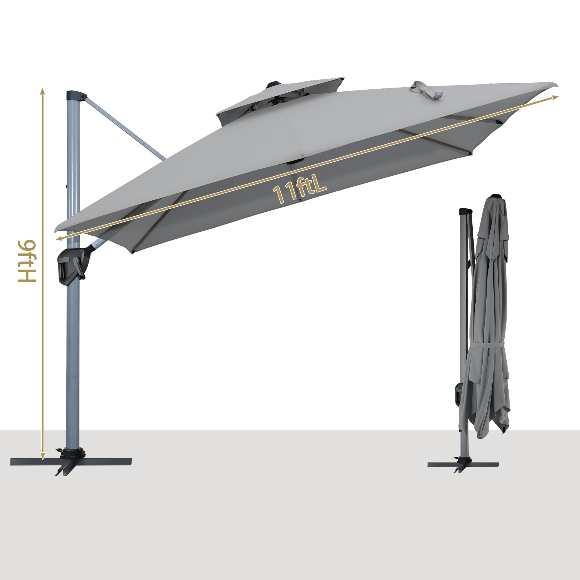 CASAINC 11-ft Aluminum Gray Cantilever Patio Umbrella WF