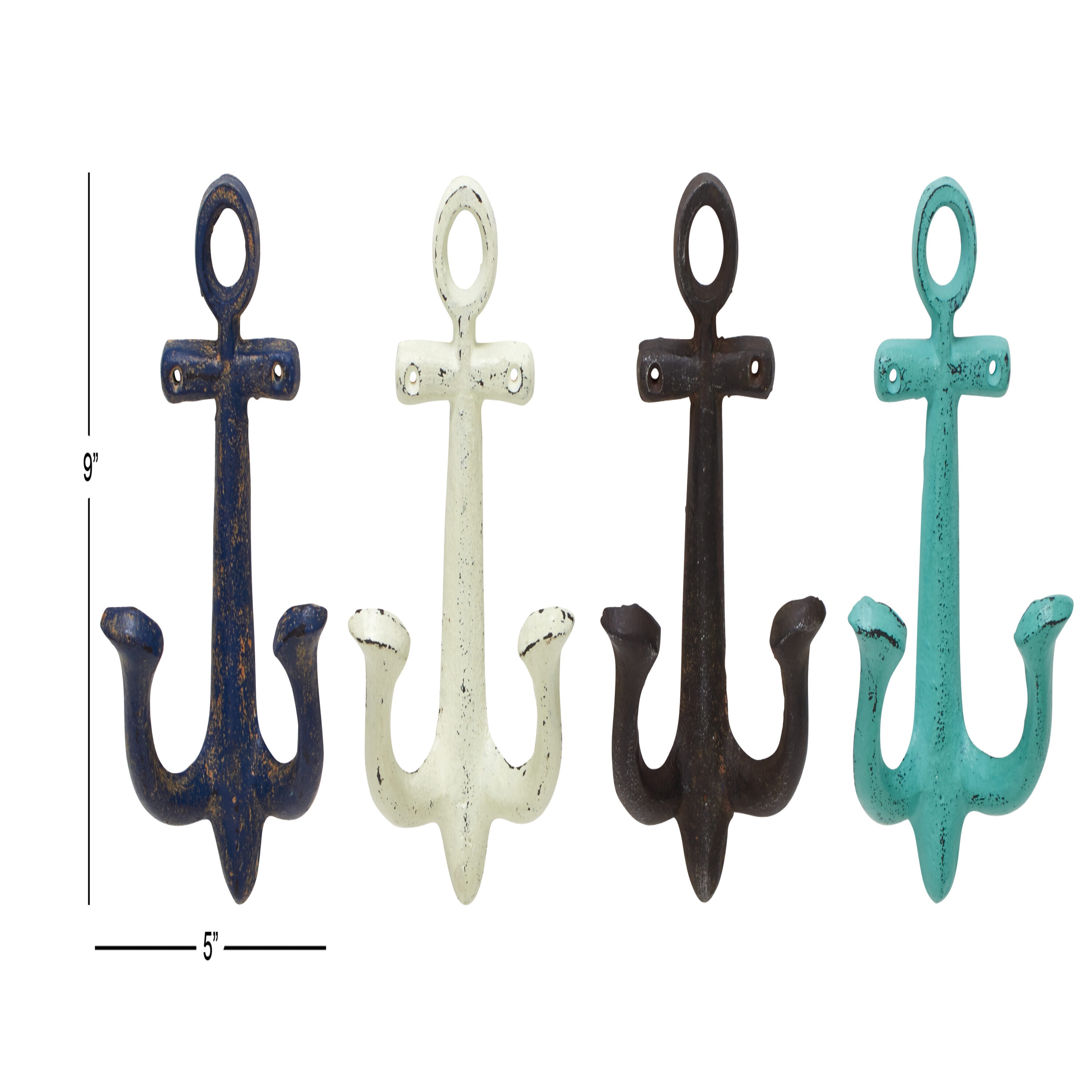 Multicolored Metal Anchor Wall Hooks Set of Four