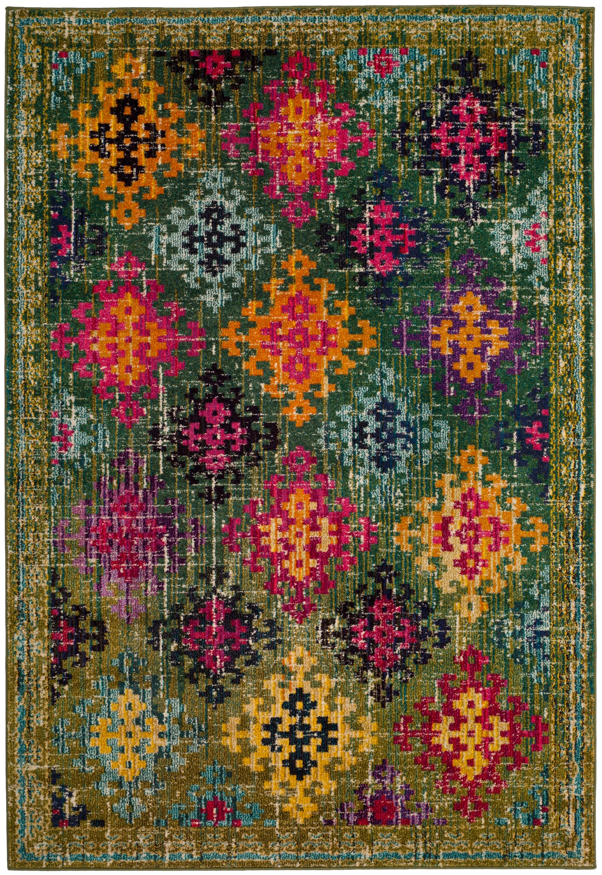 Safavieh MNC244G-5 Monaco Sonia 5 x 8 (ft) Loomed Polypropylene Green/Multi Rectangular Indoor Distressed/Overdyed Bohemian/Eclectic Area rug