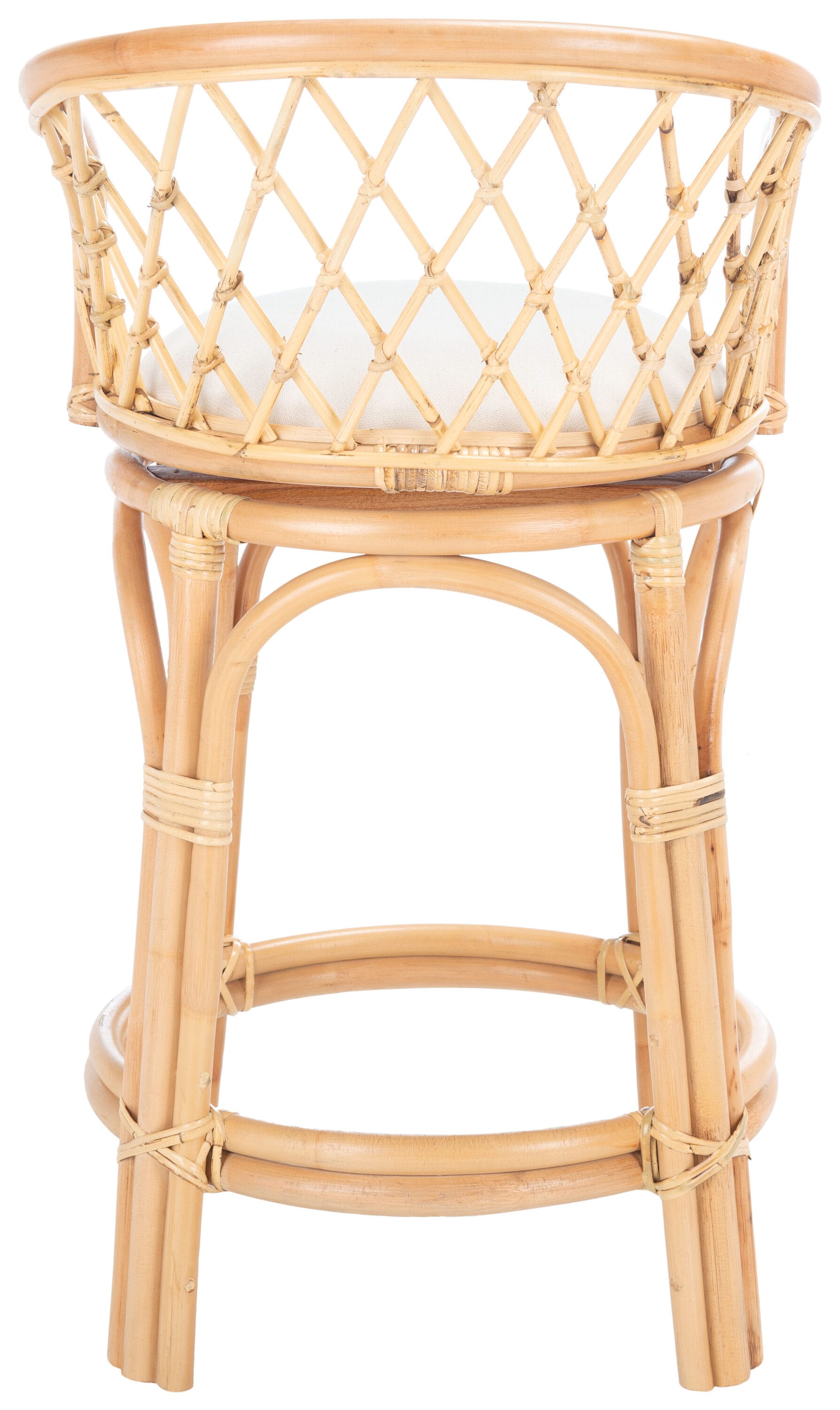 Natural Rattan Counter Stool with White Linen Cushion