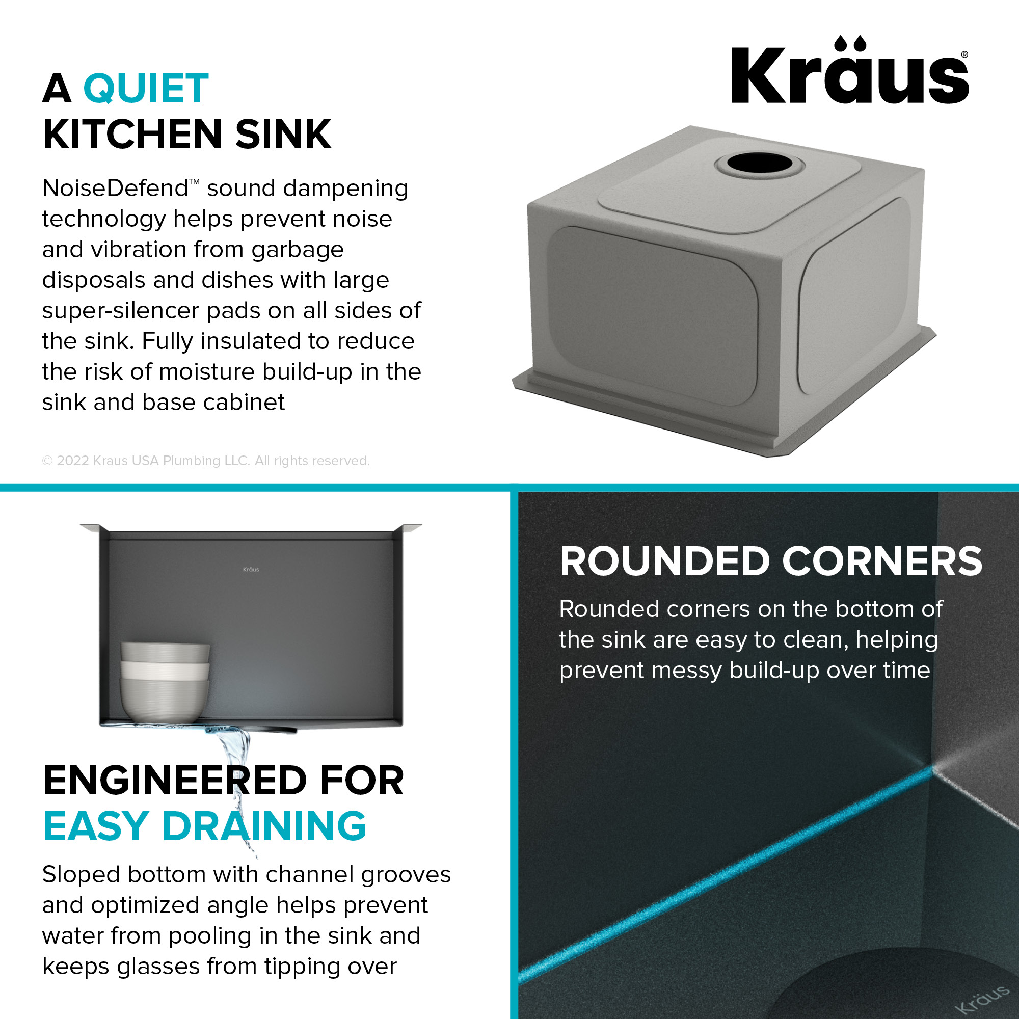 Kore 17" Black Stainless Steel Undermount Workstation Kitchen Sink