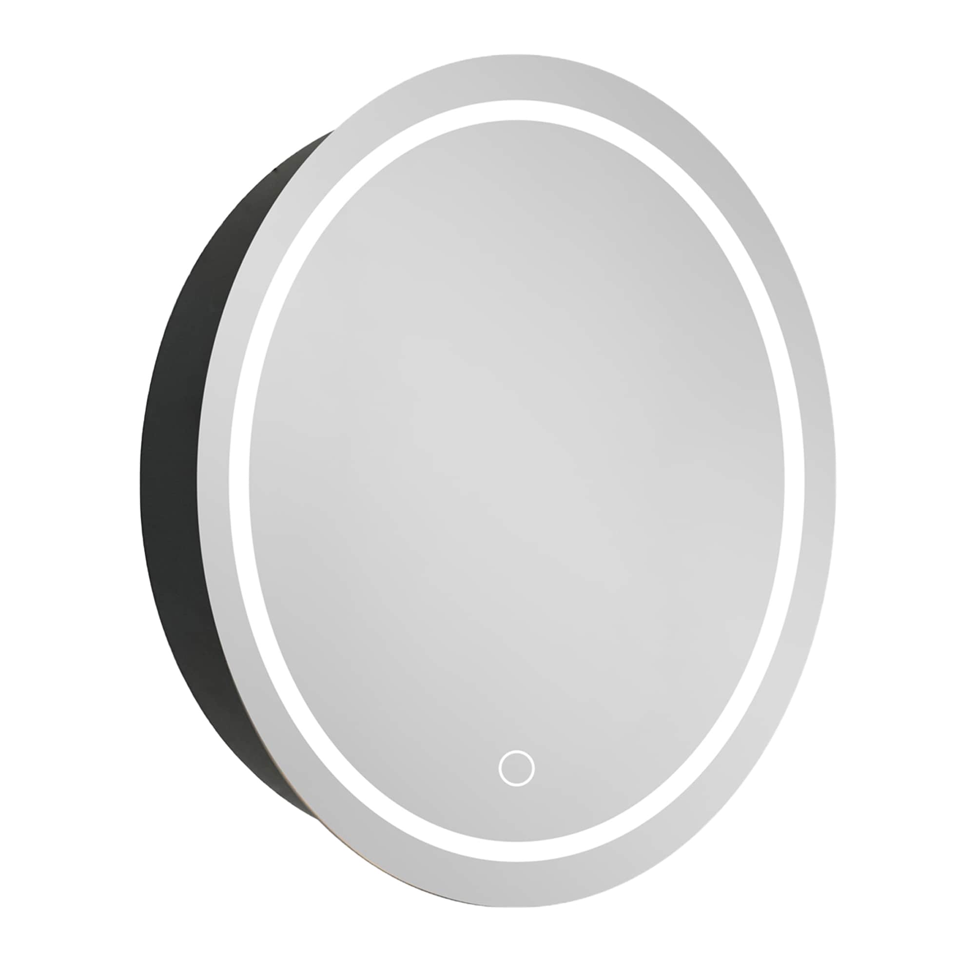 WELLFOR 26-in x 26-in Lighted LED Fog Free Surface Mount Silver Mirrored Round Medicine Cabinet