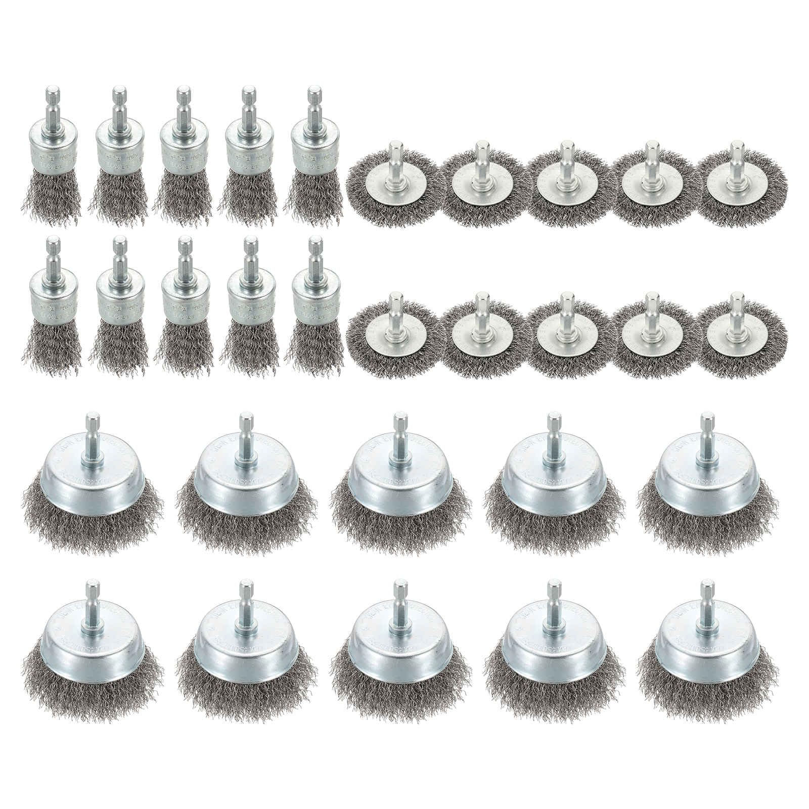 Etokfoks  1 4 in Hex Shank Wire Brush Cleaning Tool 30 Piece Pack for Drill Rust Removal Paint Stripping Metal