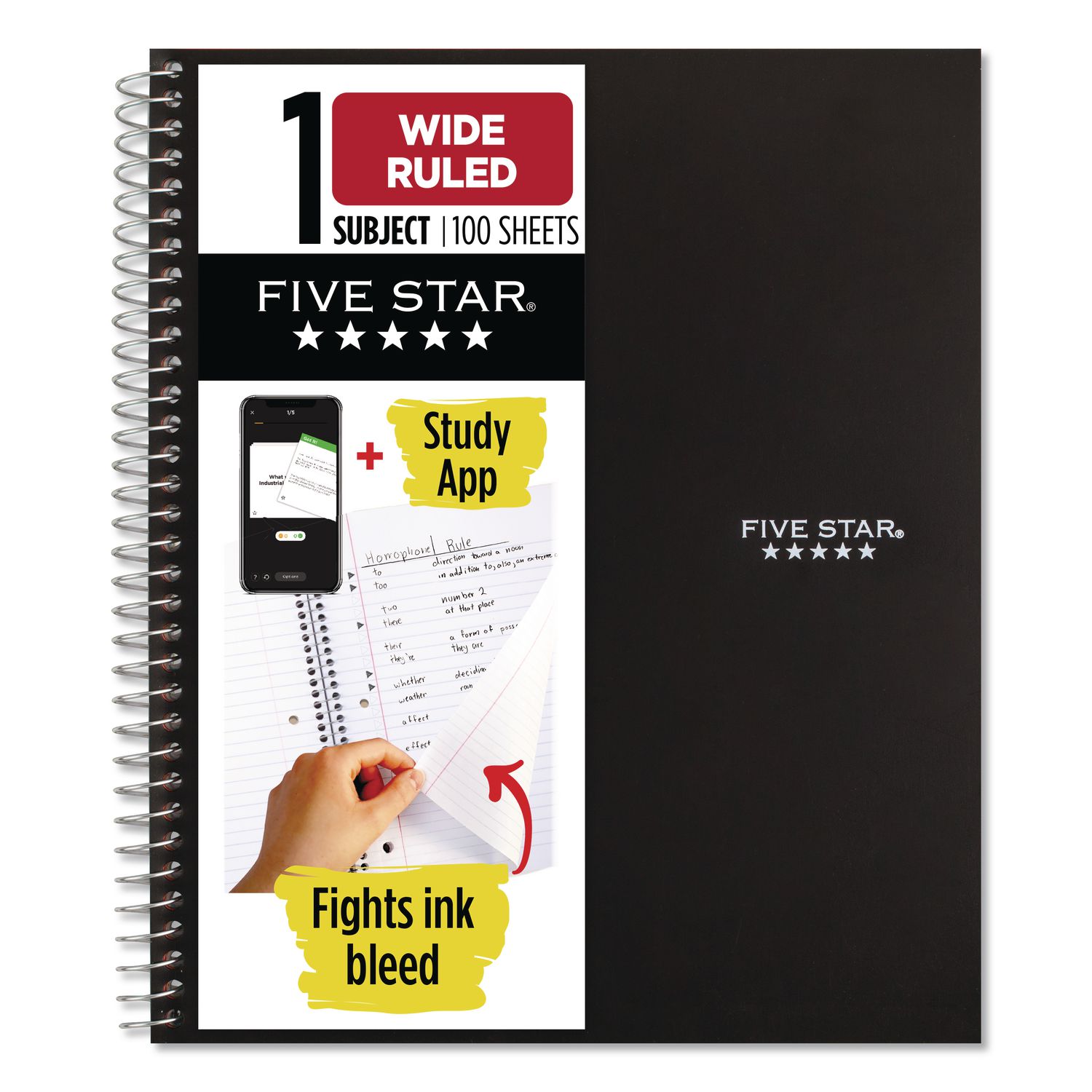 Five Star Wirebound Notebook 1 Subject Wide/Legal Rule Black Cover 10.5 ...