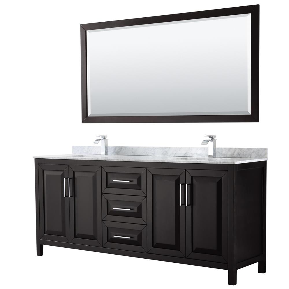 Wyndham Collection WCV252580DDECMUNSM70 Daria 80-in Dark Espresso with Polished Chrome Trim Undermount Double sink Bathroom Vanity with White Carrara Marble Natural marble Top (Mirror Included)