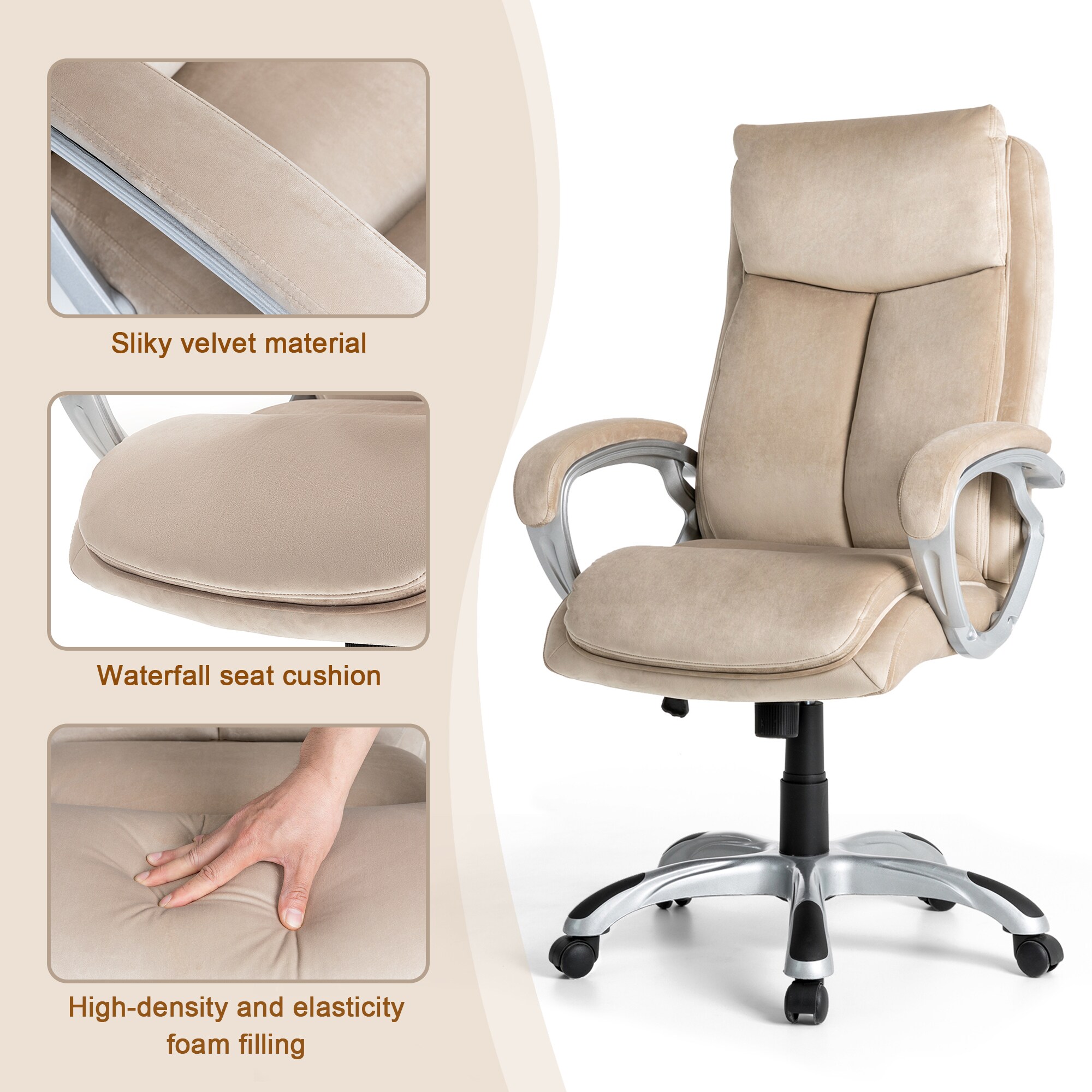 Glitzhome Leatherette Executive Office Chair with Pneumatic Lift, Cream, White