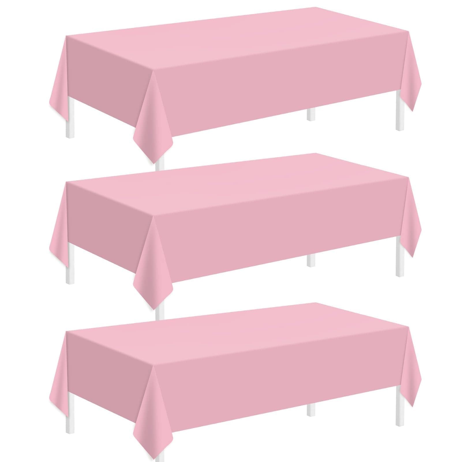 Afoxsos  3 pack pink plastic tablecloths for rectangle tables 54 x 108 inch disposable table cloths for 6 to 8 foot tables waterproof stain