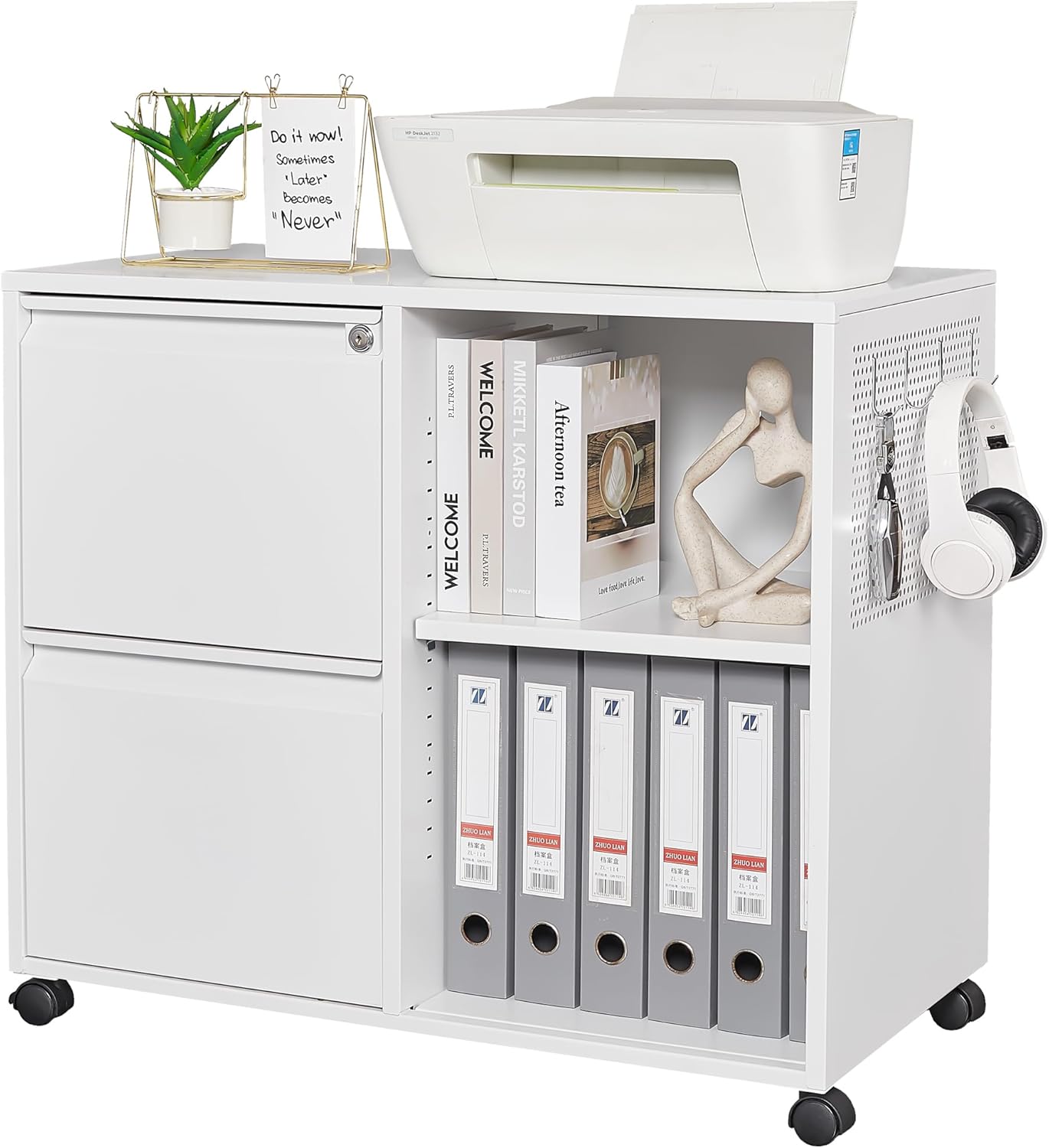 Letaya -  Mobile File Cabinet Metal Lateral Rolling Printer Stand Filing Cabinets with Shelves fo...