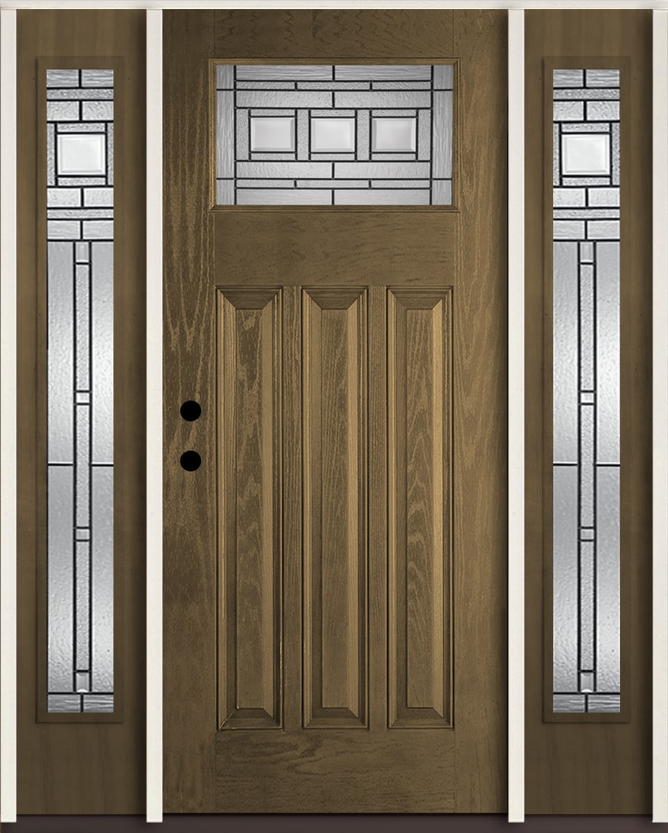 RELIABILT LO963671 Craftsman 60-in x 80-in x 4-5/8-in Fiberglass Craftsman Right-hand inswing Walnut Stain Stained Prehung Front Door with Sidelights Insulating core