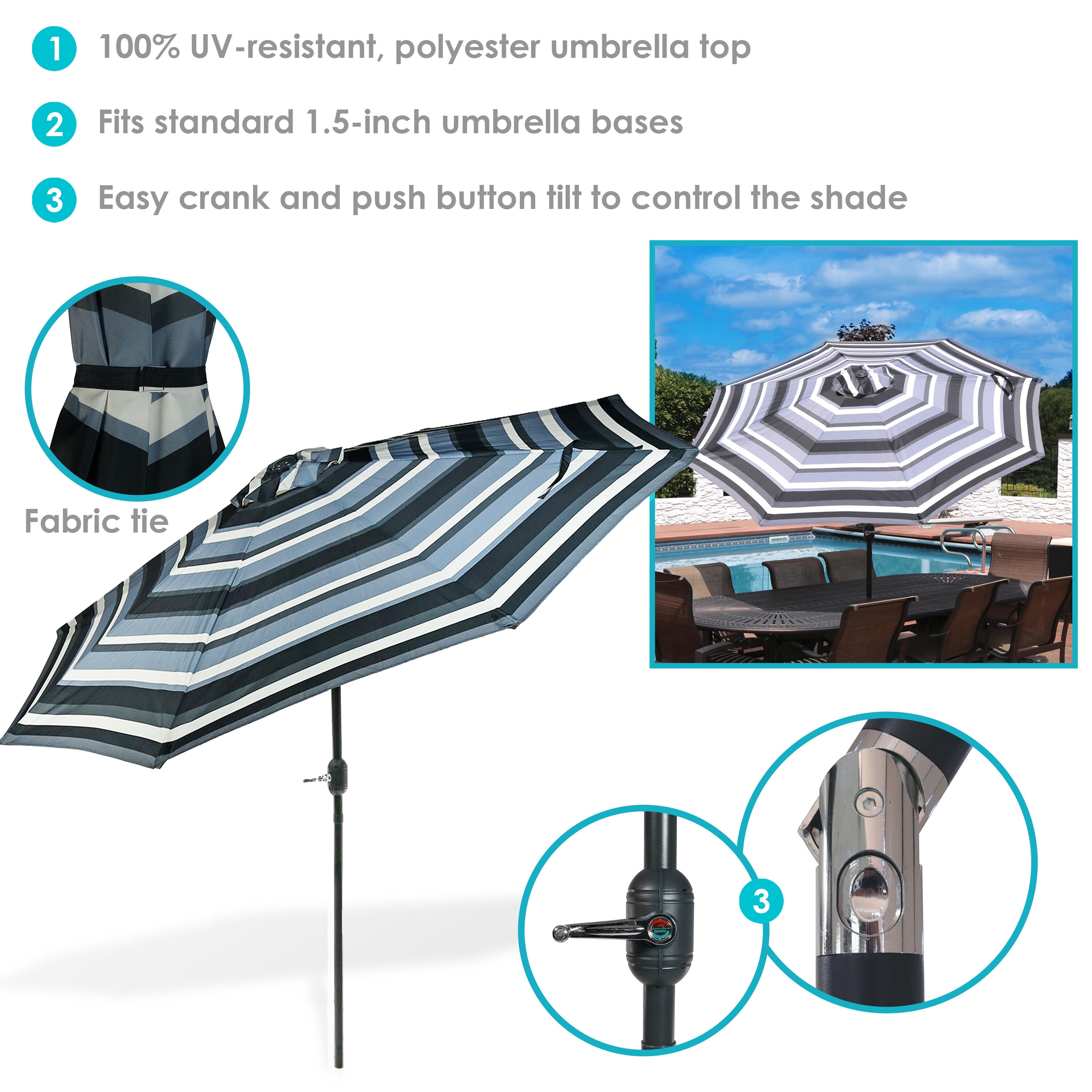 9-Foot Red and Beige Striped Aluminum Patio Umbrella