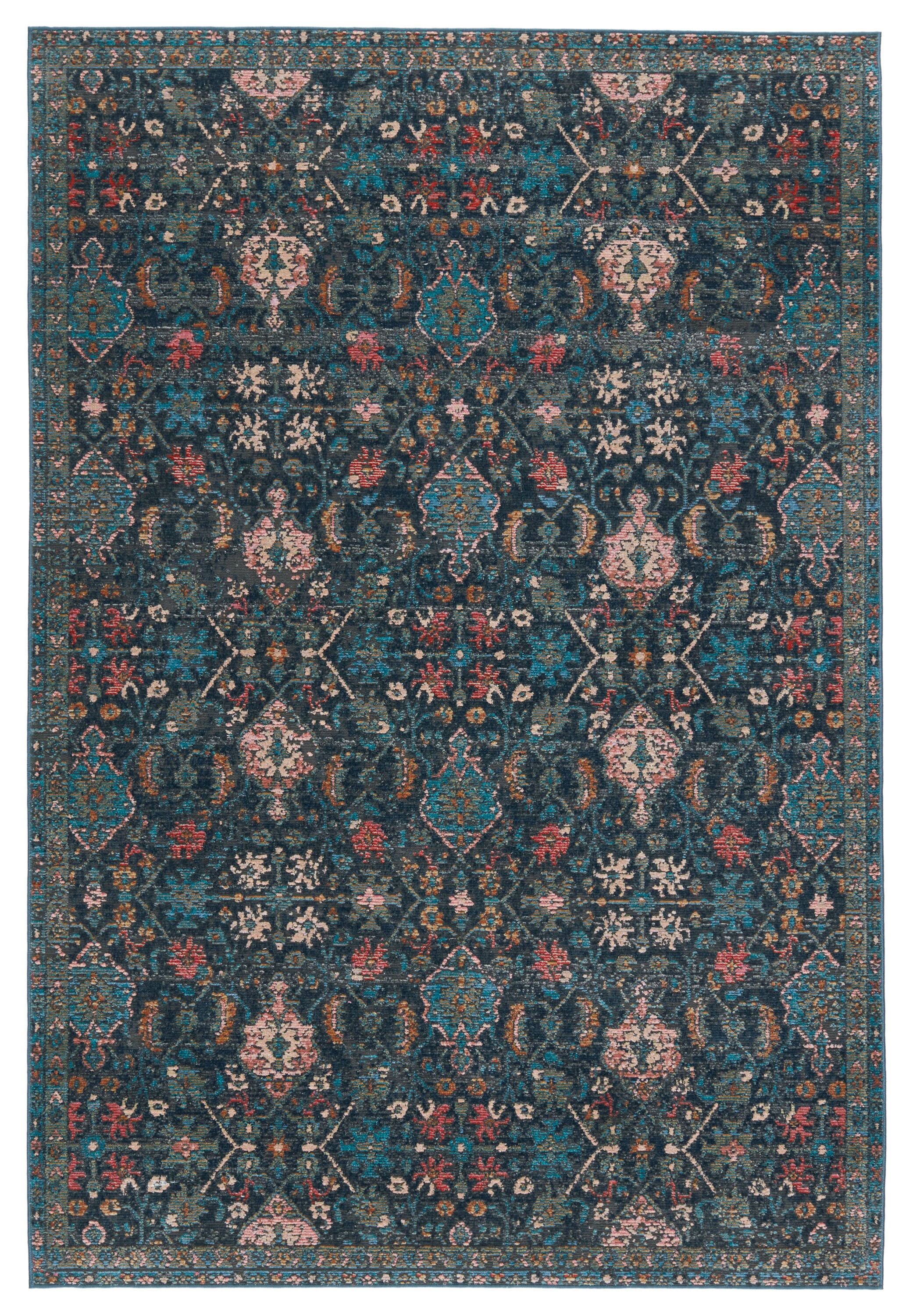 Dark Blue Trellis Rectangular Synthetic 5' x 7' Area Rug