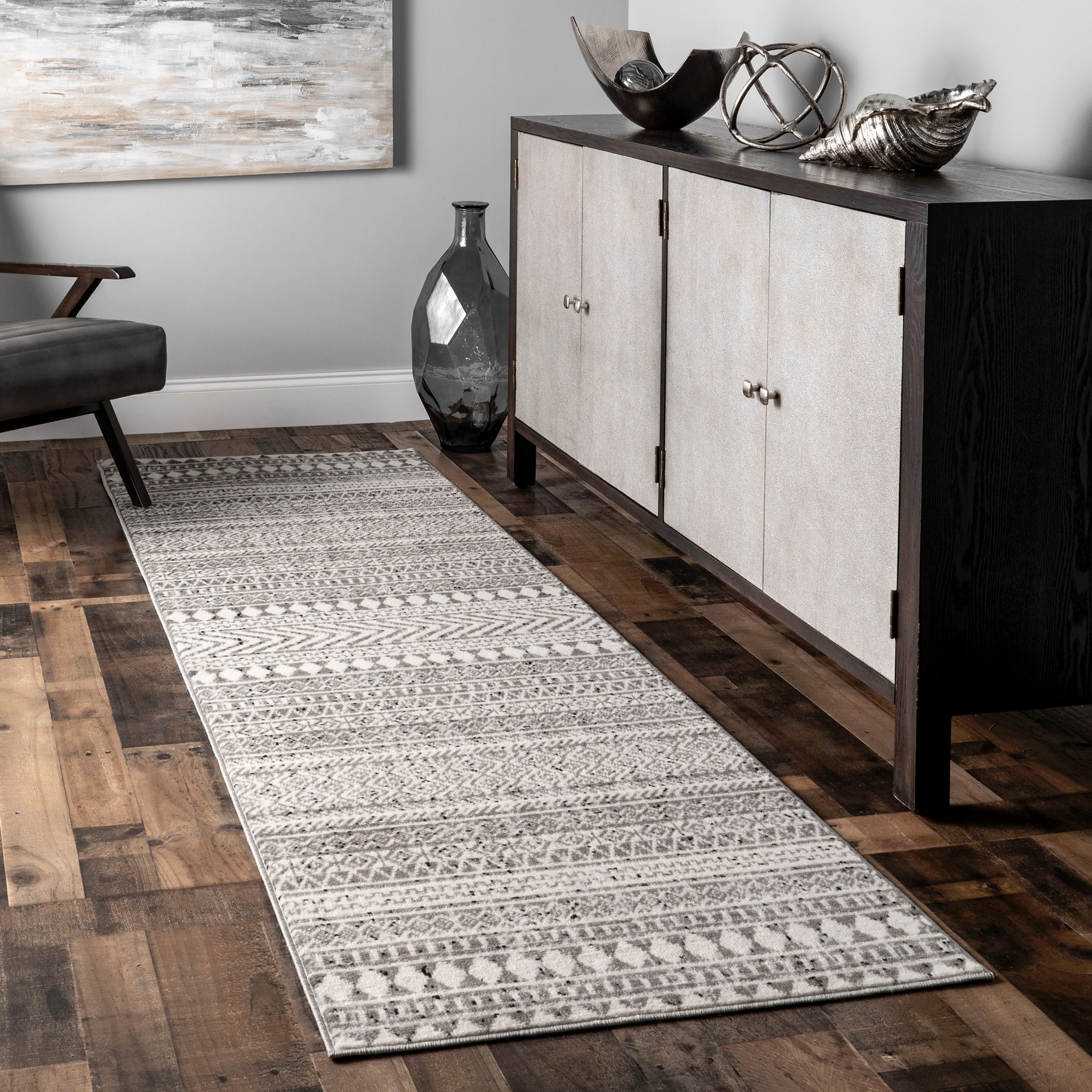 Gray Geometric Pattern Stain-Resistant Area Rug 2x6 Feet